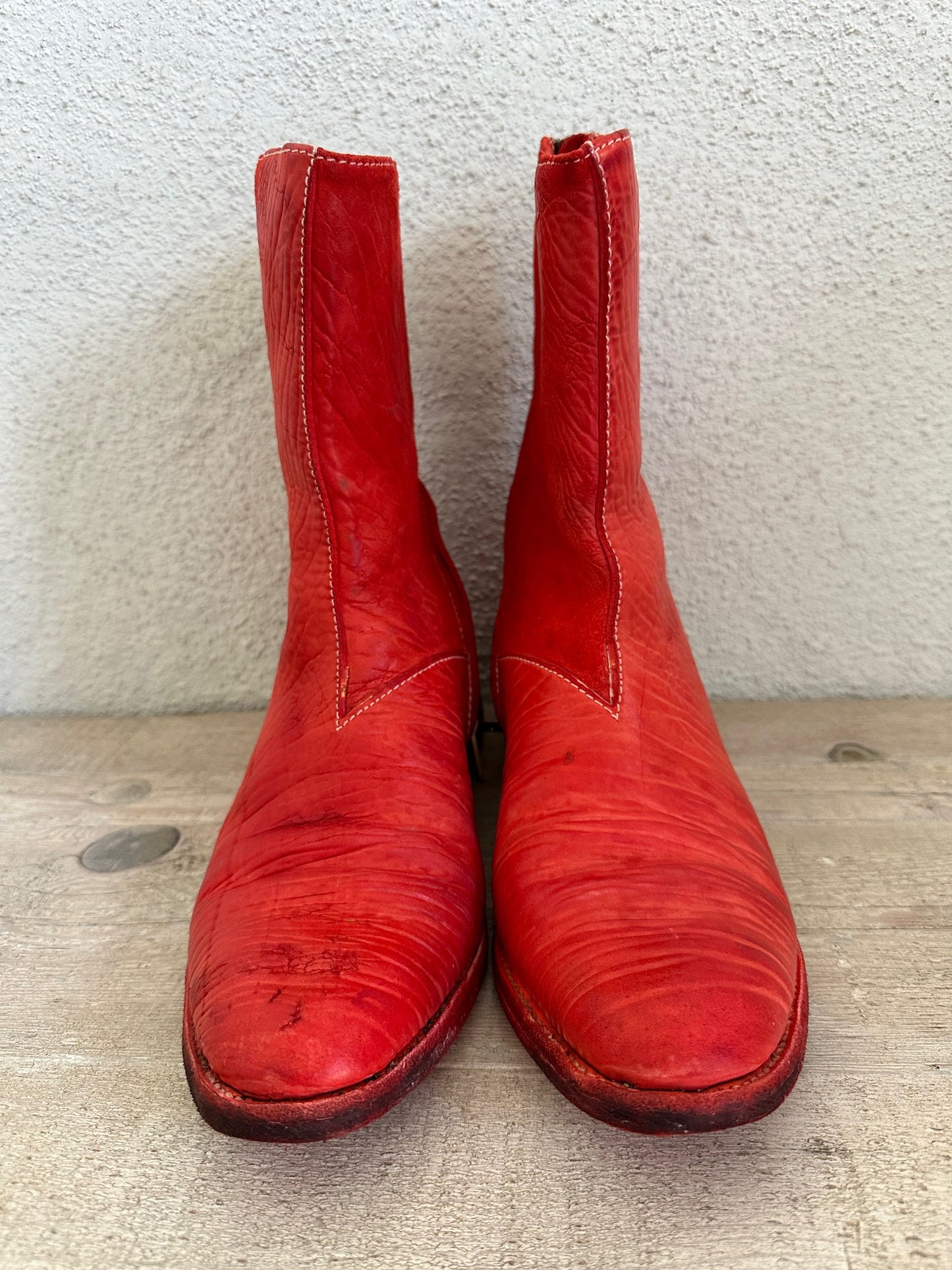 Red Object Dyed Culatta Horse Diagonal Zipper Boots AM2601L CUBS-PTC13 by Carol Christian Poell