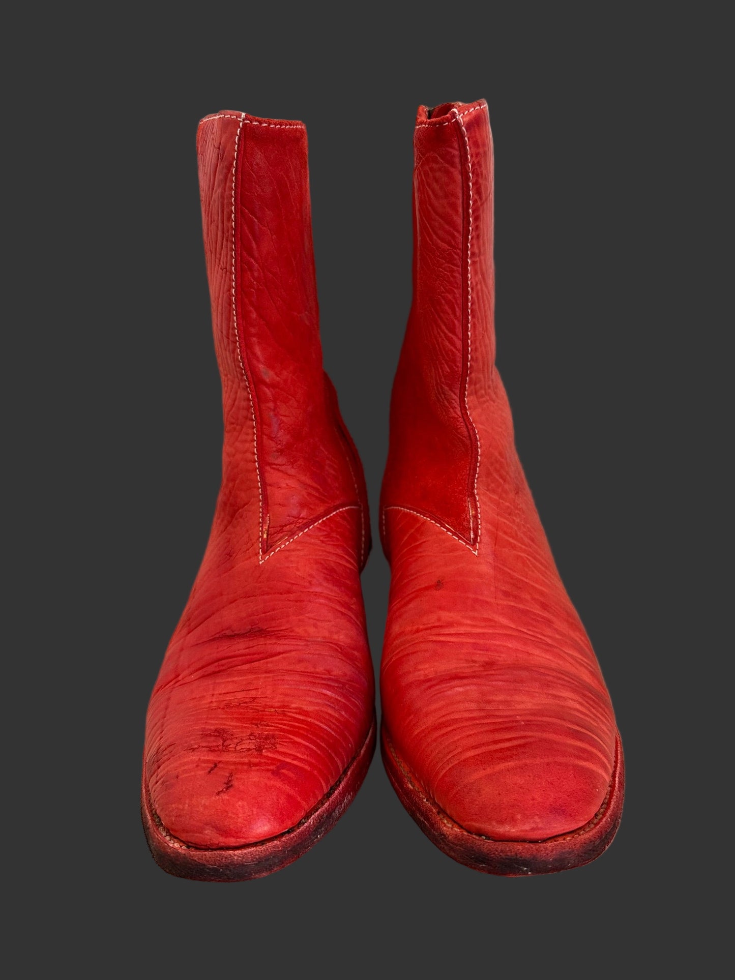 Red Object Dyed Culatta Horse Diagonal Zipper Boots AM2601L CUBS-PTC13 by Carol Christian Poell