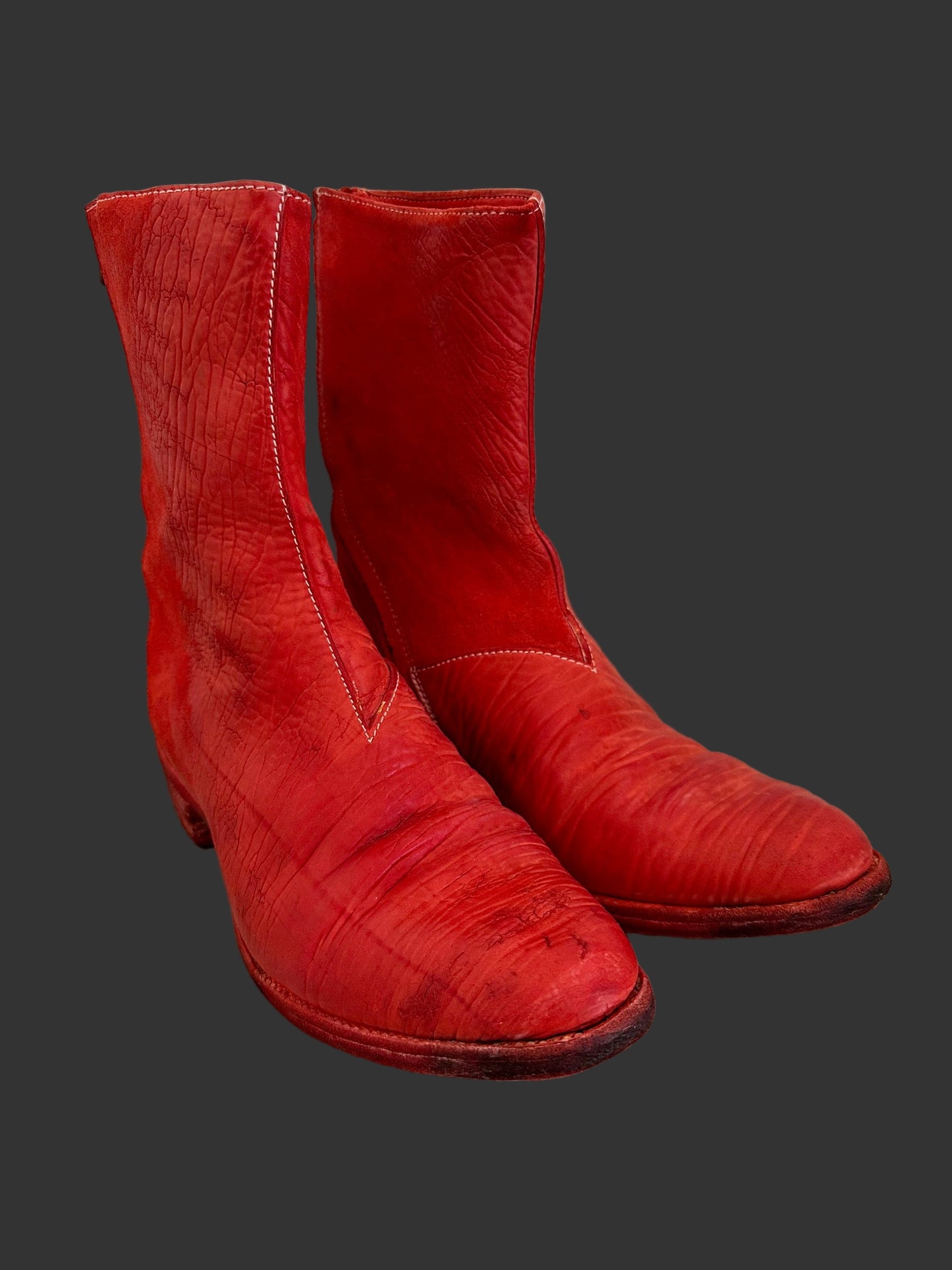 Red Object Dyed Culatta Horse Diagonal Zipper Boots AM2601L CUBS-PTC13 by Carol Christian Poell
