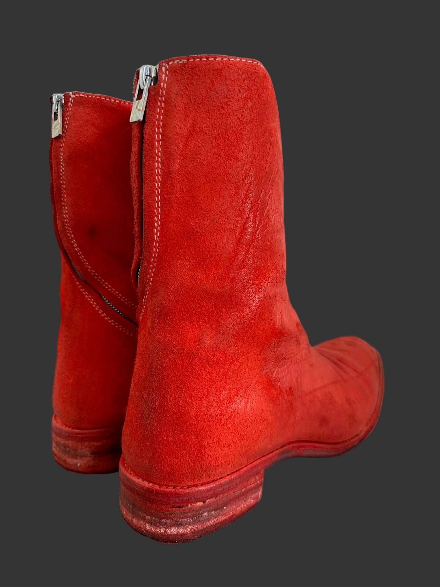 Red Object Dyed Culatta Horse Diagonal Zipper Boots AM2601L CUBS-PTC13 by Carol Christian Poell