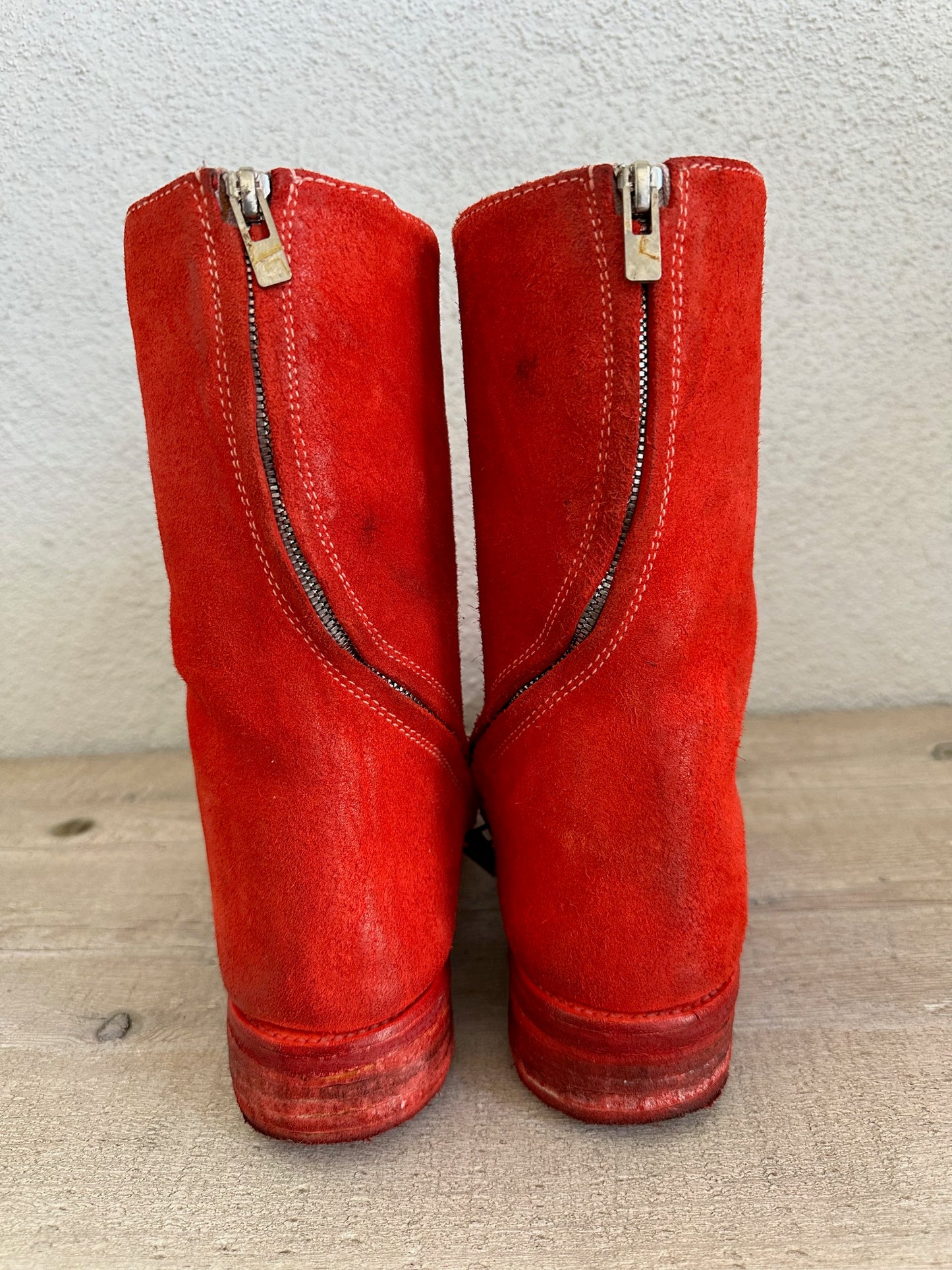 Red Object Dyed Culatta Horse Diagonal Zipper Boots AM2601L CUBS-PTC13 by Carol Christian Poell