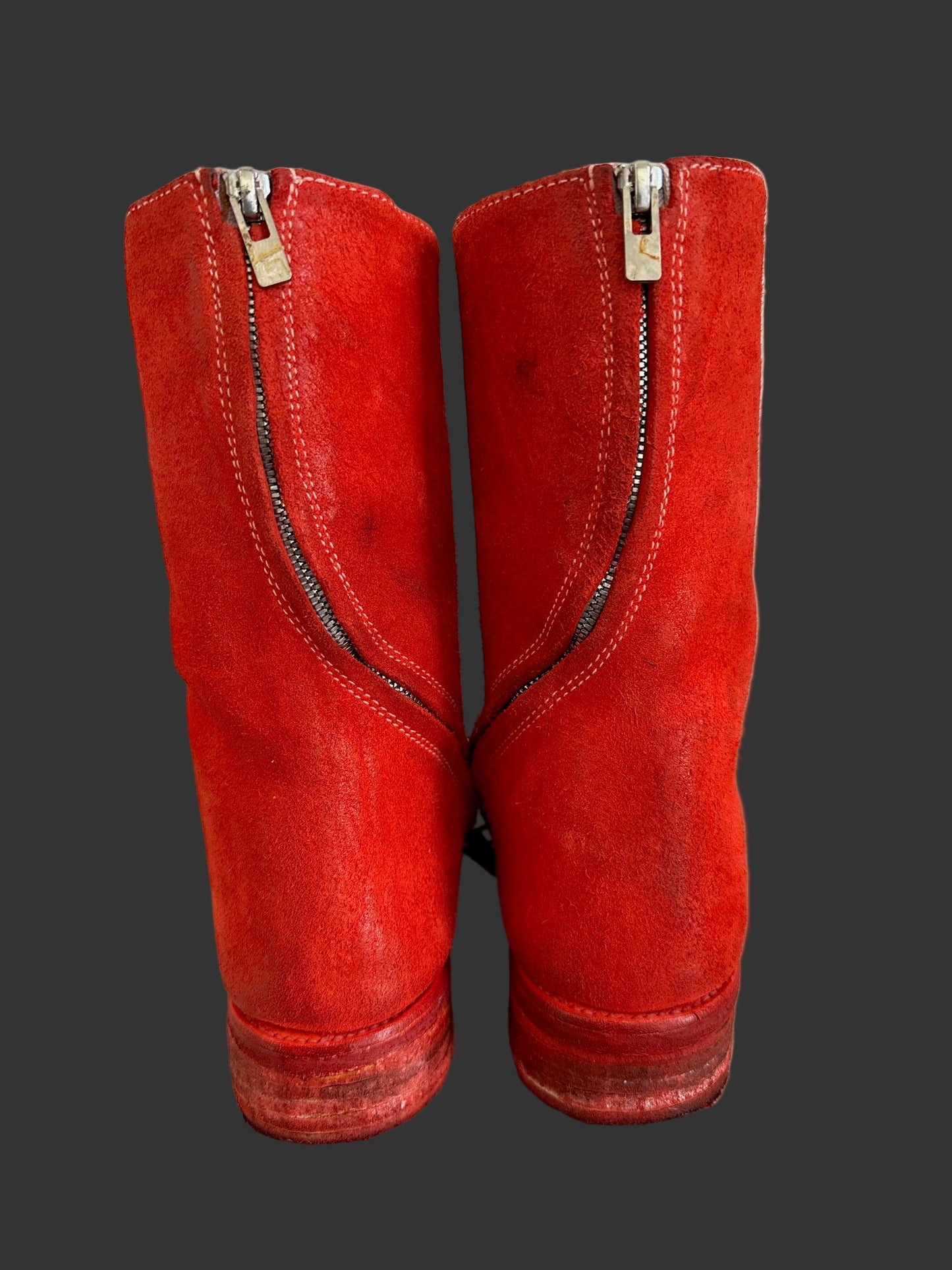 Red Object Dyed Culatta Horse Diagonal Zipper Boots AM2601L CUBS-PTC13 by Carol Christian Poell