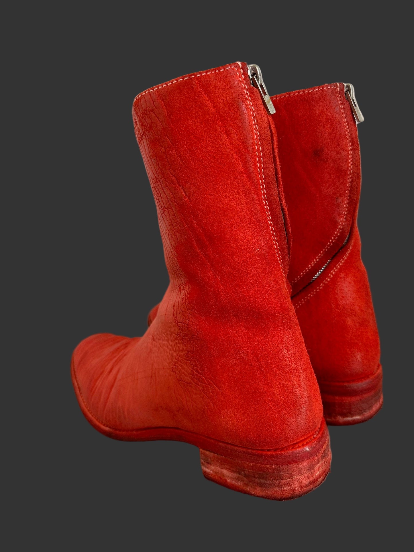 Red Object Dyed Culatta Horse Diagonal Zipper Boots AM2601L CUBS-PTC13 by Carol Christian Poell