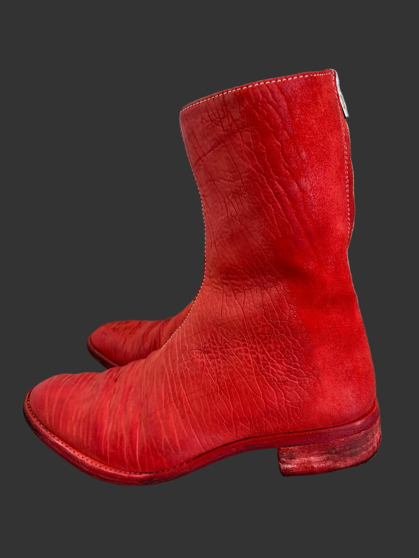 Red Object Dyed Culatta Horse Diagonal Zipper Boots AM2601L CUBS-PTC13 by Carol Christian Poell