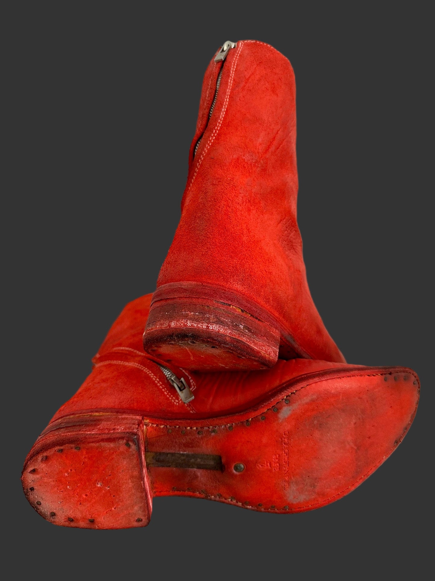 Red Object Dyed Culatta Horse Diagonal Zipper Boots AM2601L CUBS-PTC13 by Carol Christian Poell