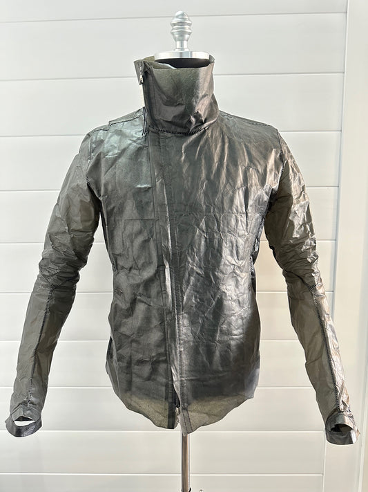 Grey Transparent Calf Leather Hi-collar Jacket by Isaac Sellam Experience