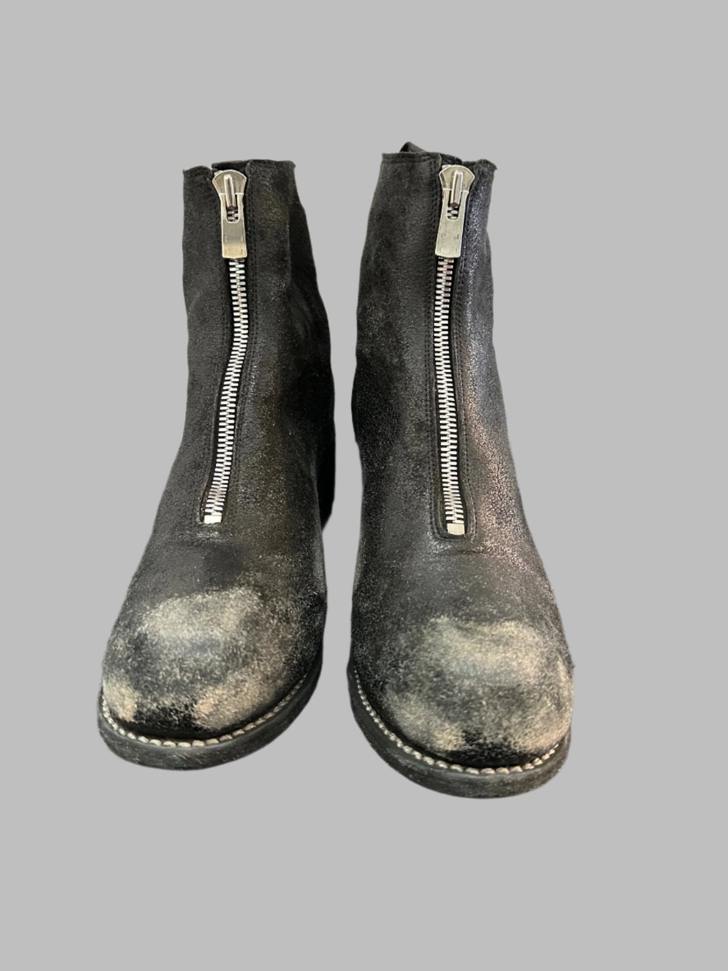 Black Resin Treated Reverse Horse Leather Front Zip Boots PL1_RU