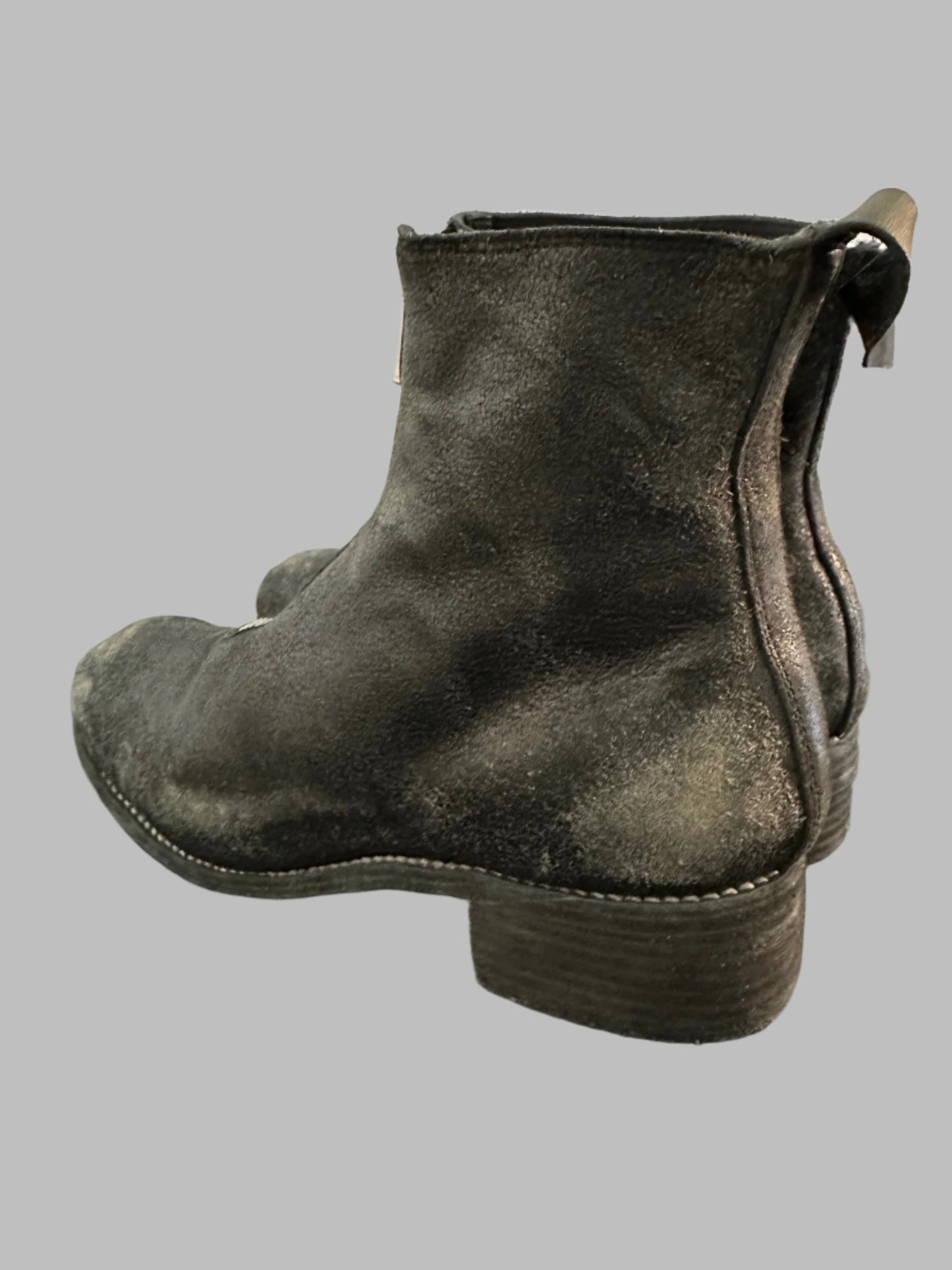 Black Resin Treated Reverse Horse Leather Front Zip Boots PL1_RU