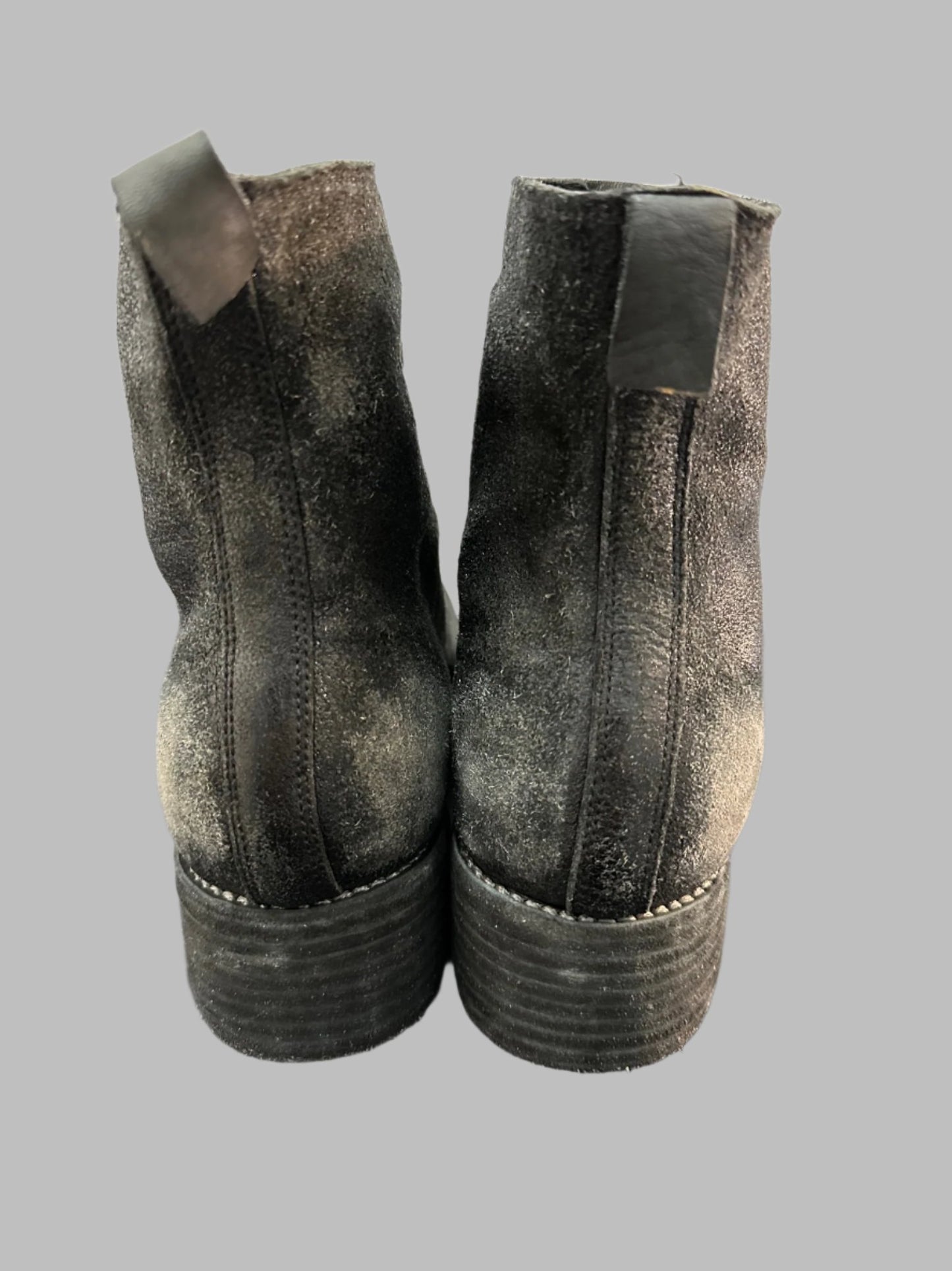 Black Resin Treated Reverse Horse Leather Front Zip Boots PL1_RU