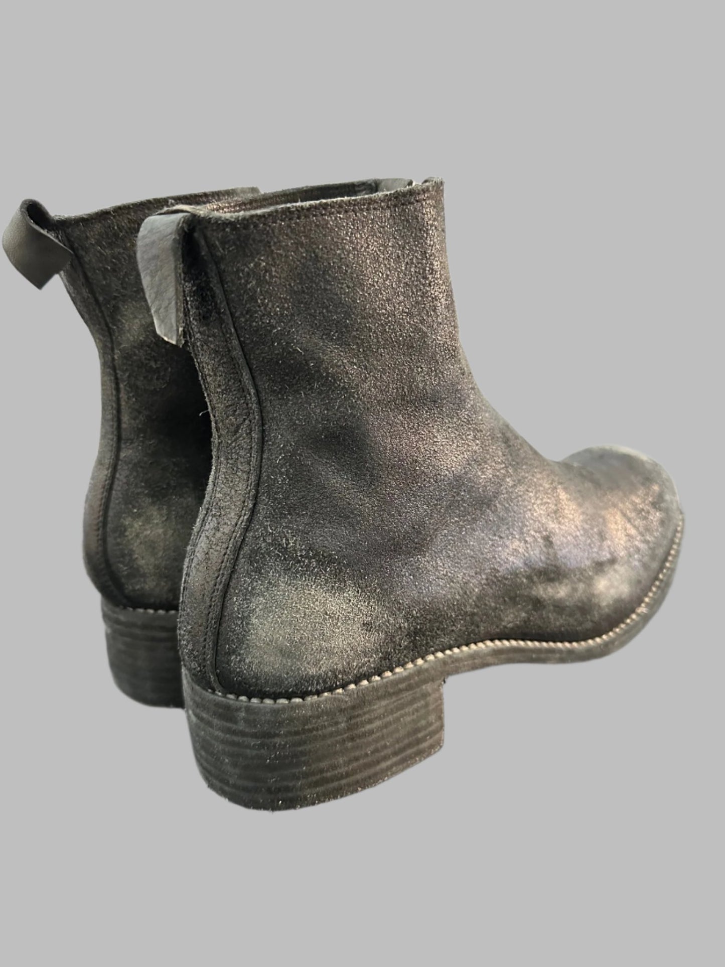 Black Resin Treated Reverse Horse Leather Front Zip Boots PL1_RU