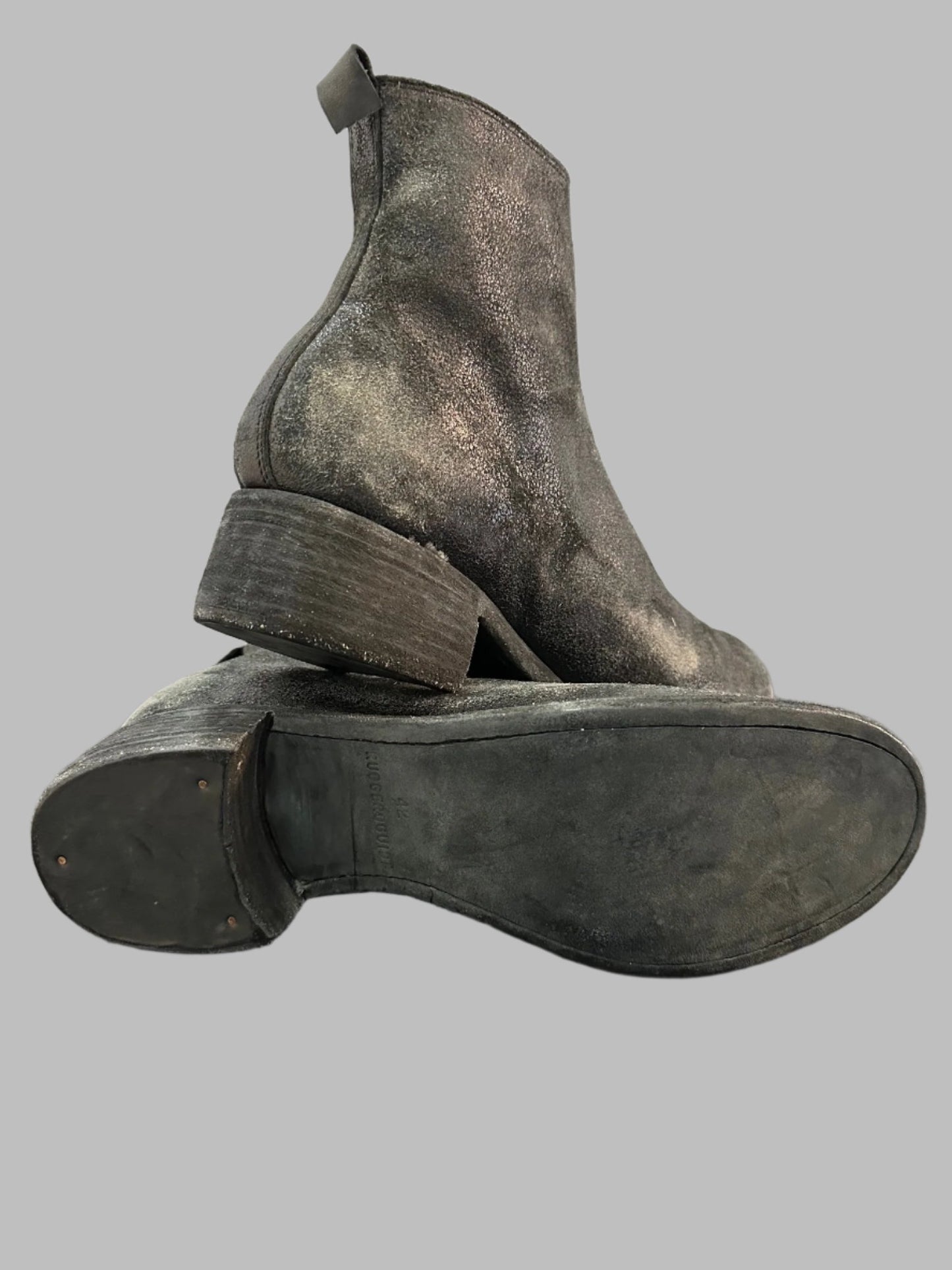 Black Resin Treated Reverse Horse Leather Front Zip Boots PL1_RU