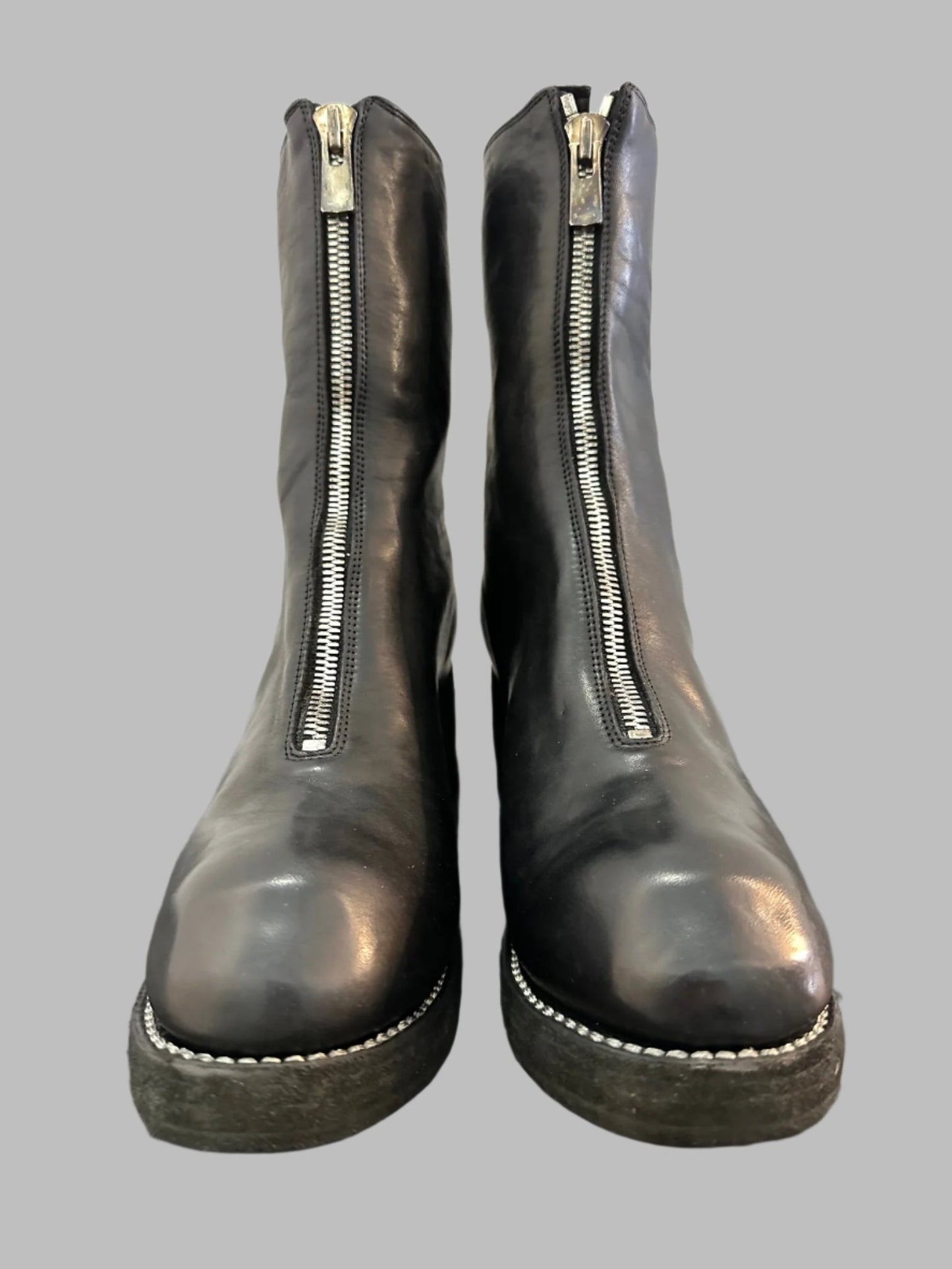 Black Soft Horse Leather PL2 Double Sole Front Zip Boots PL2WZ