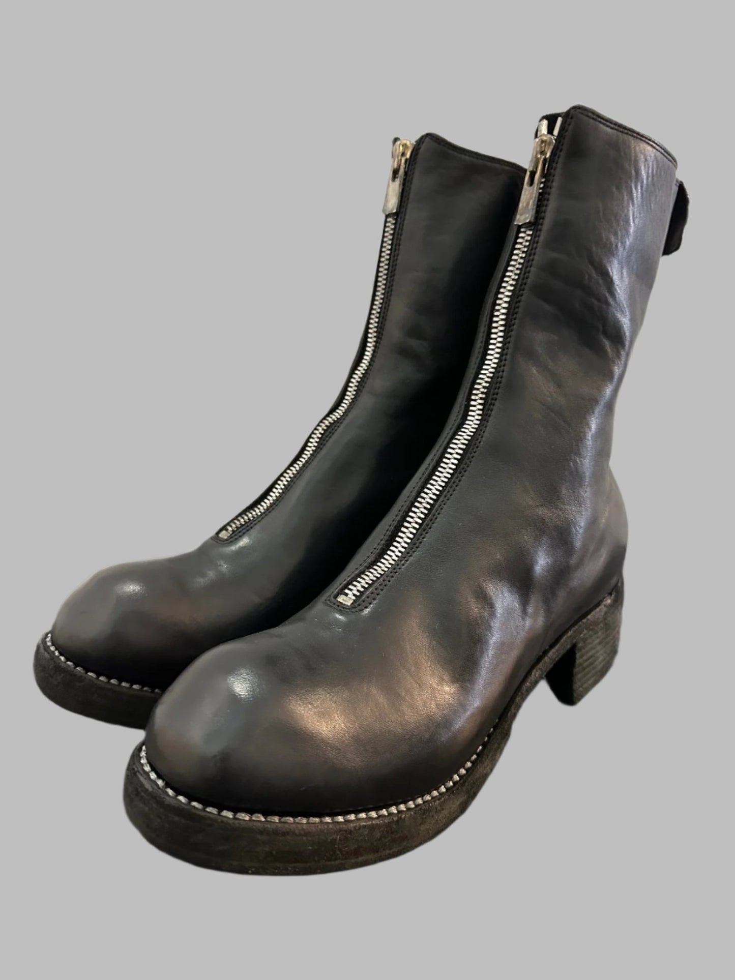 Black Soft Horse Leather PL2 Double Sole Front Zip Boots PL2WZ