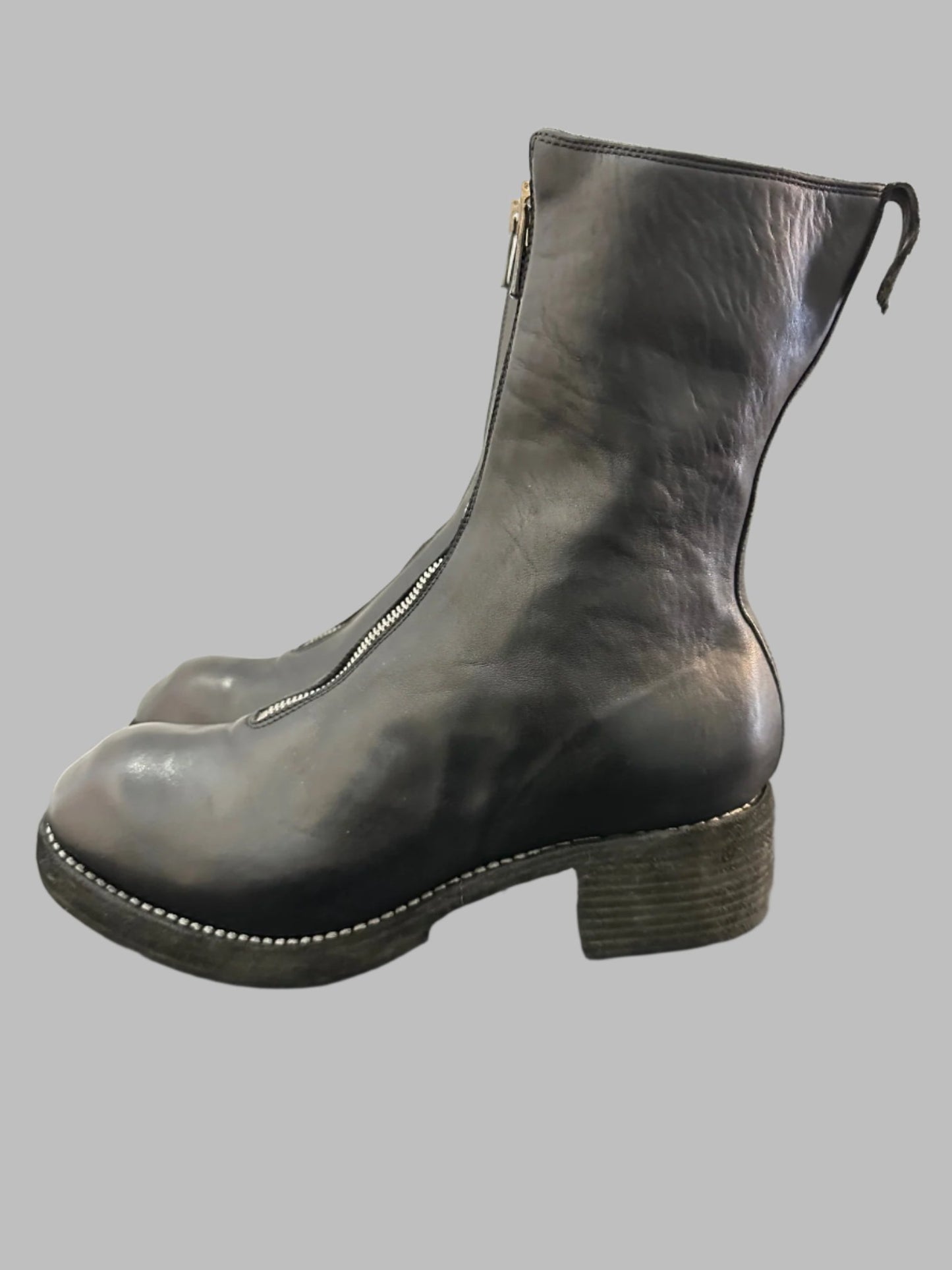 Black Soft Horse Leather PL2 Double Sole Front Zip Boots PL2WZ