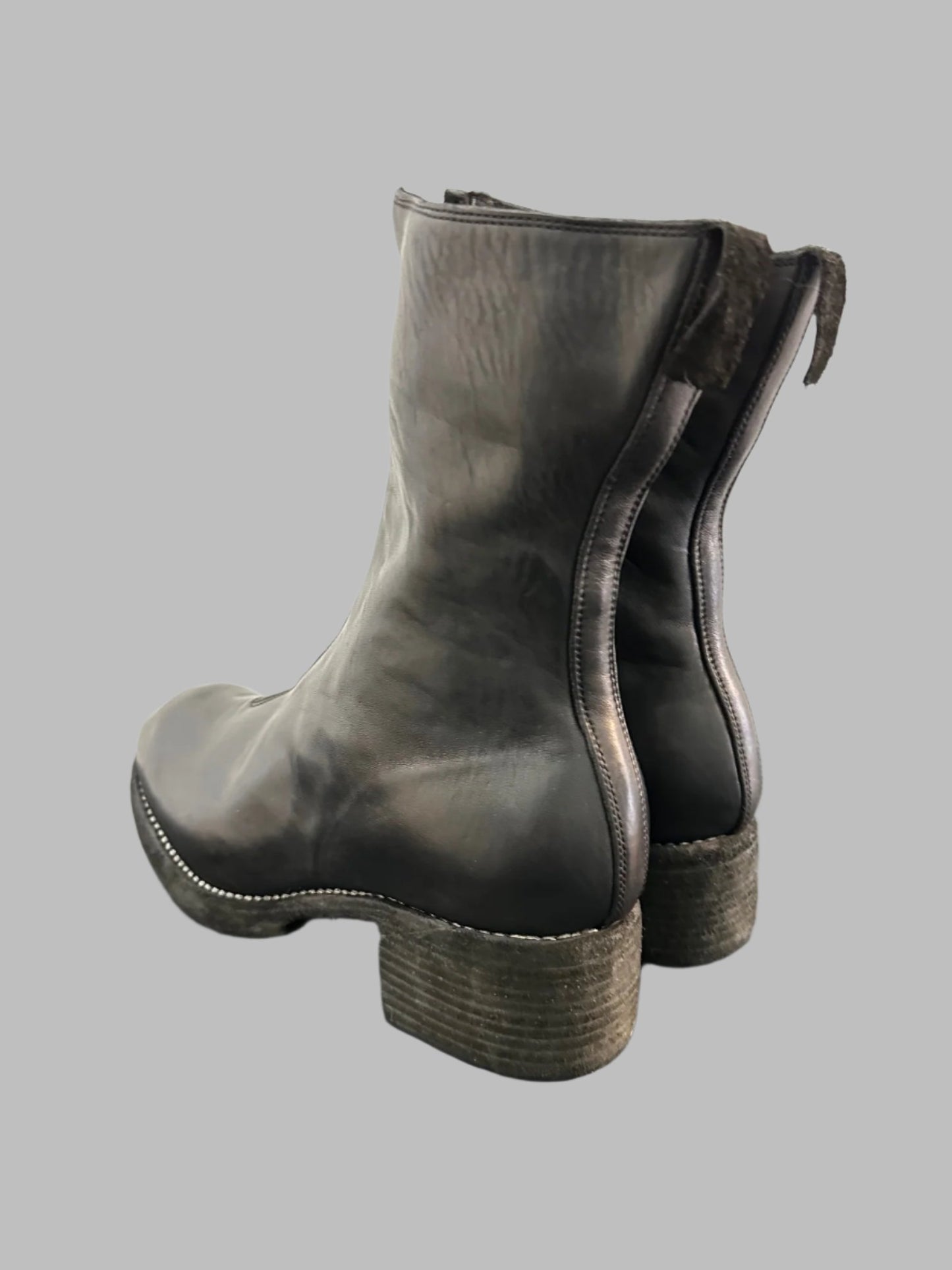 Black Soft Horse Leather PL2 Double Sole Front Zip Boots PL2WZ