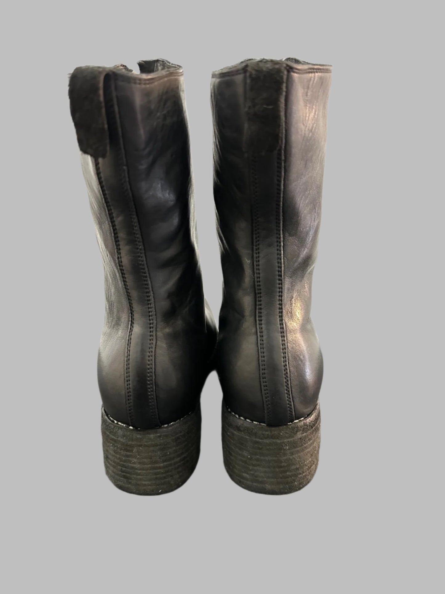 Black Soft Horse Leather PL2 Double Sole Front Zip Boots PL2WZ
