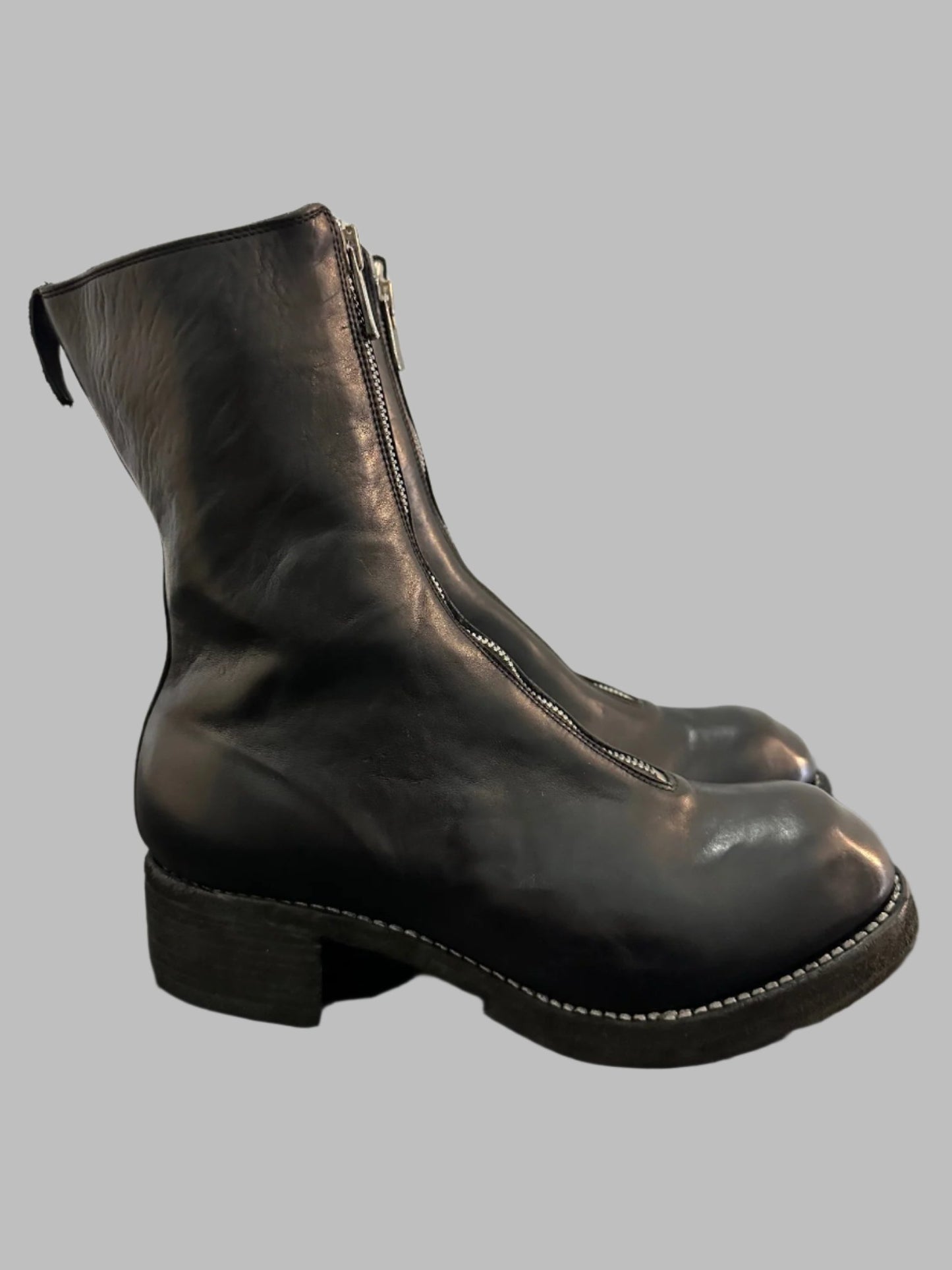 Black Soft Horse Leather PL2 Double Sole Front Zip Boots PL2WZ
