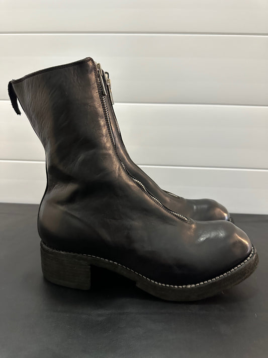 Black Soft Horse Leather PL Double Sole Front Zip Boots PL2WZ