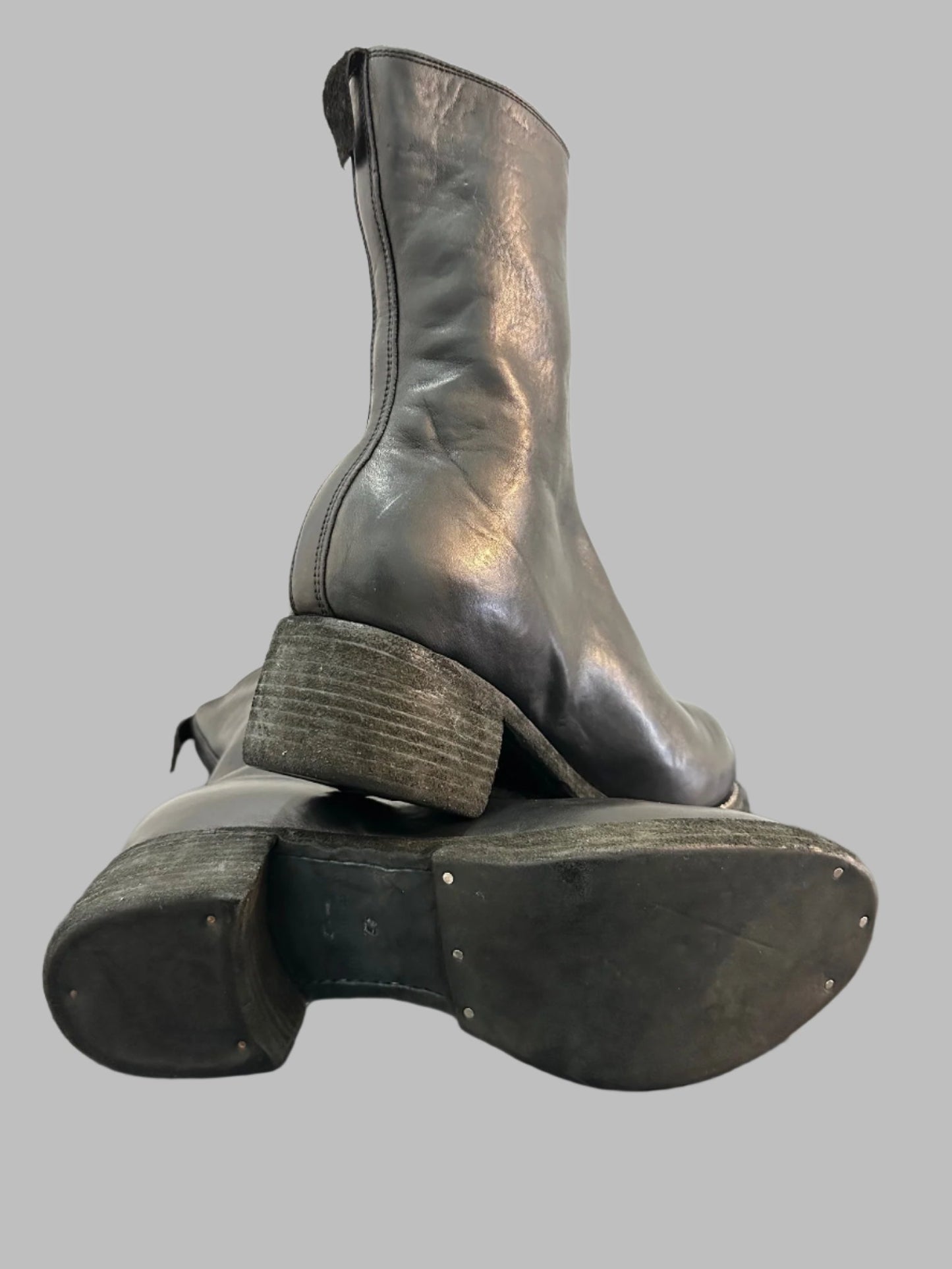 Black Soft Horse Leather PL2 Double Sole Front Zip Boots PL2WZ