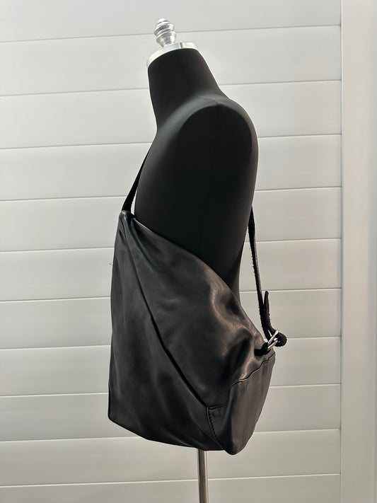 Black Soft Horse Leather Medium Single Strap Backpack BV08