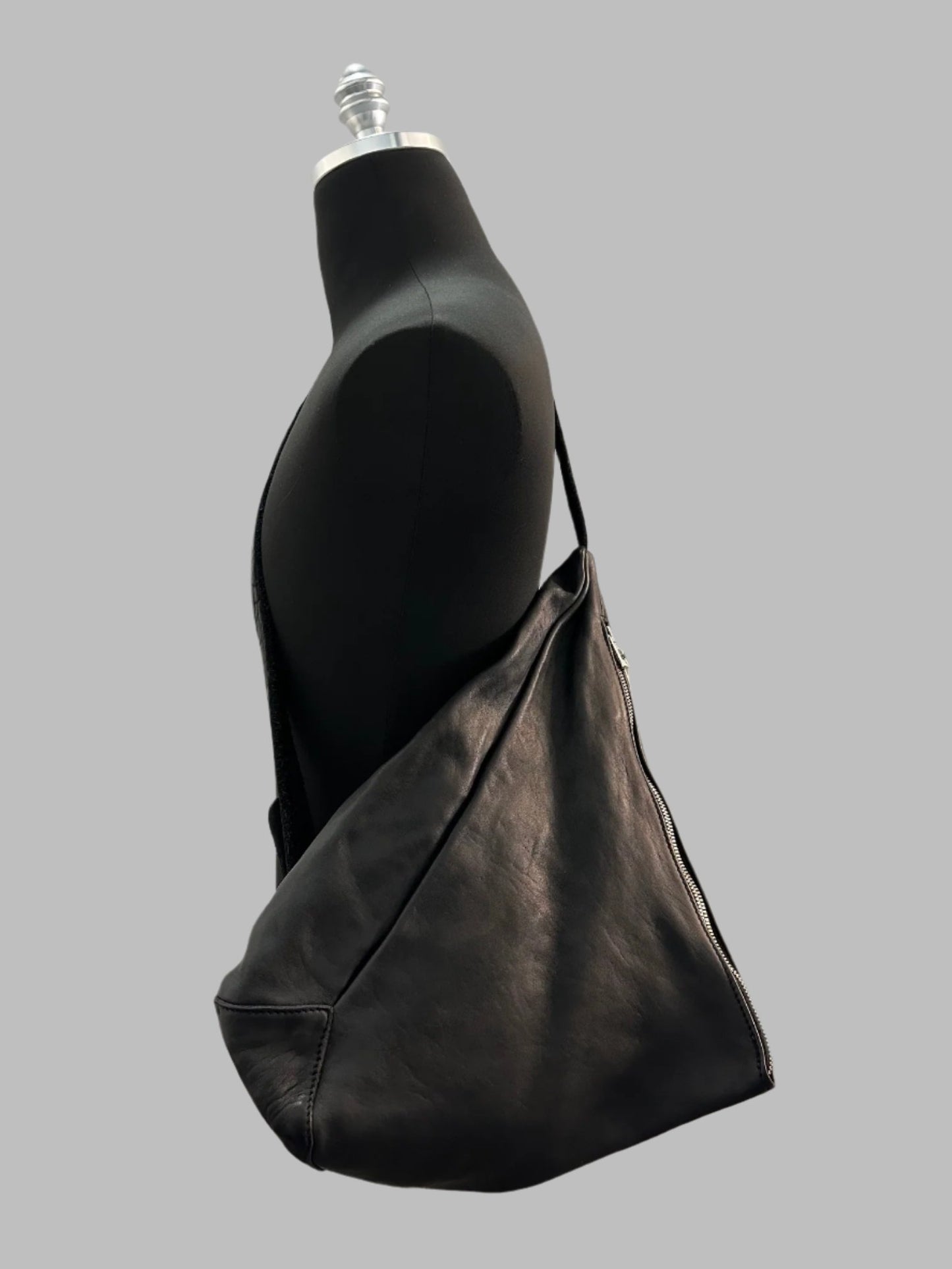 Black Soft Horse Leather Medium Single Strap Backpack BV08