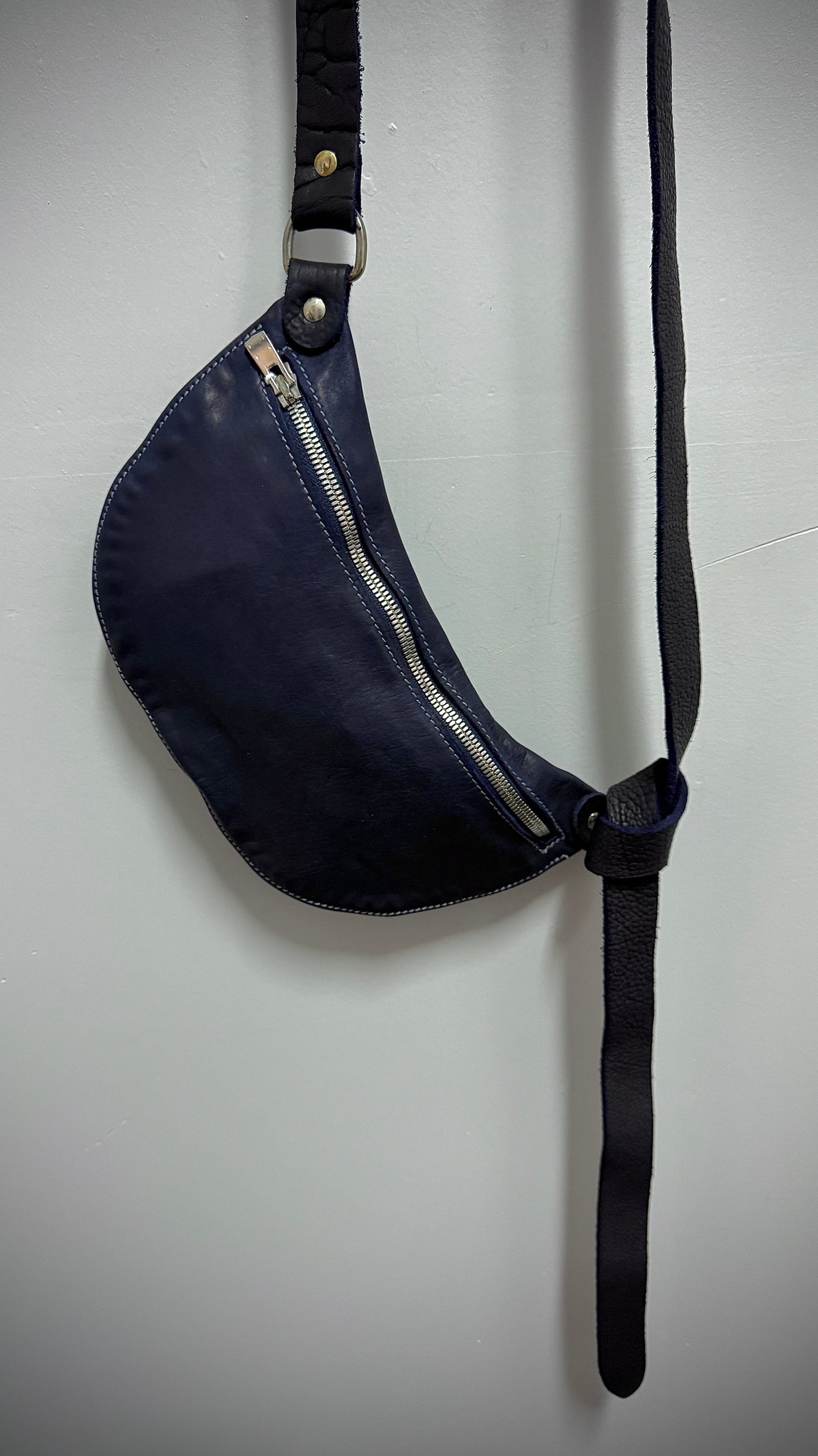 Dark Blue Soft Horse Leather Small Belt Bag Q100