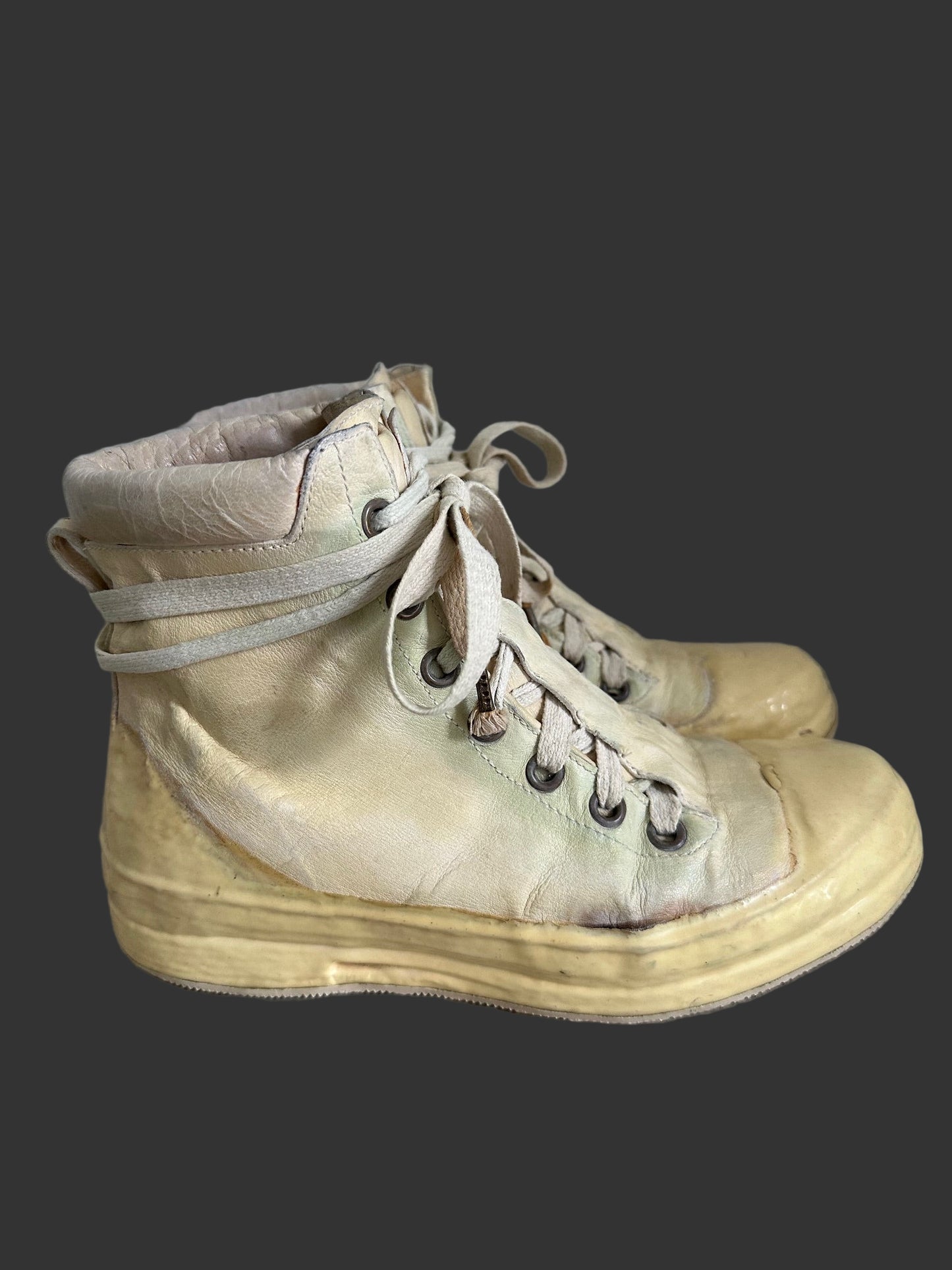 Bone White Kangaroo Leather Object Dyed No Seam Rubber Drip Sneakers by Carol Christian Poell