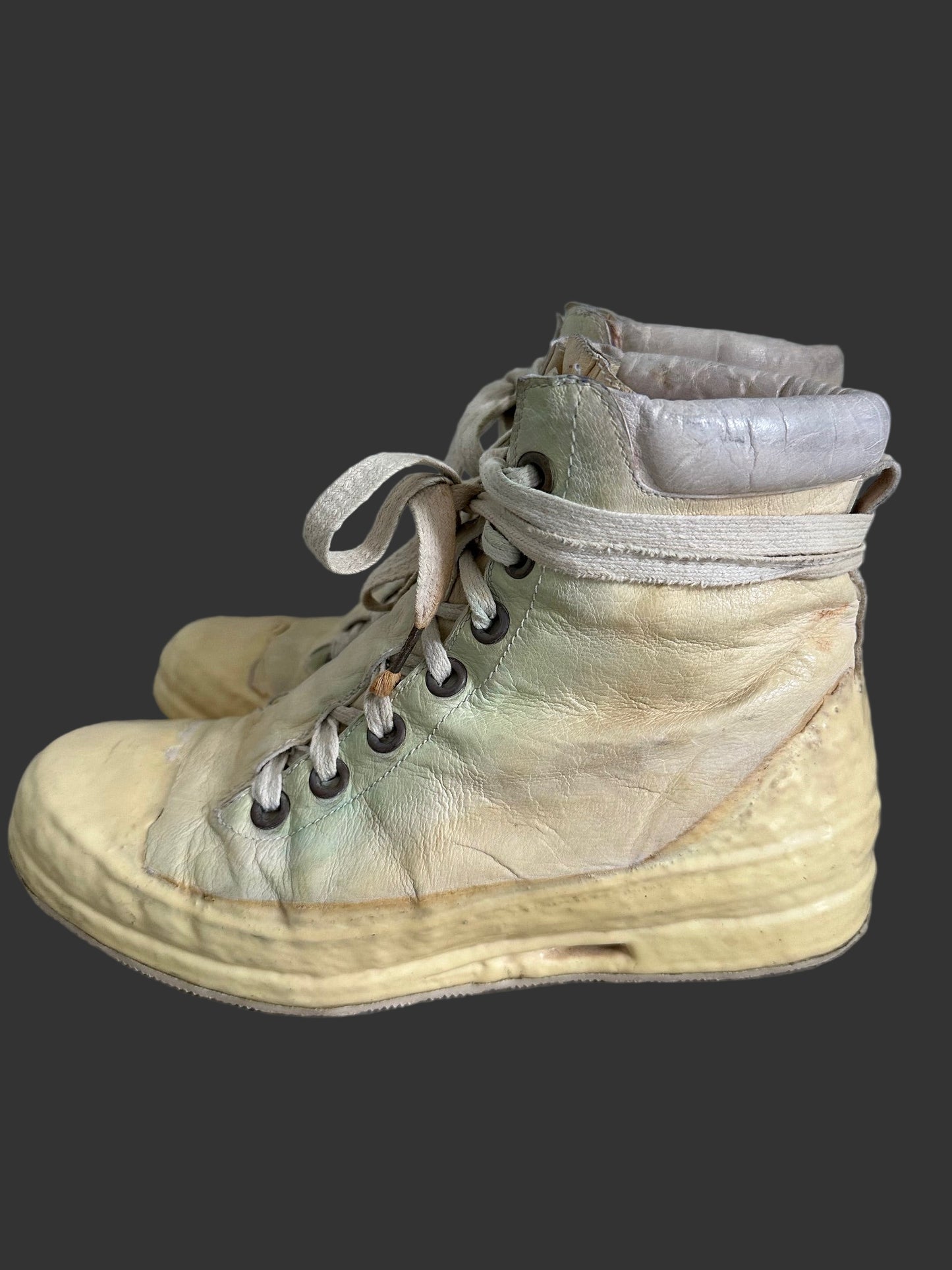 Bone White Kangaroo Leather Object Dyed No Seam Rubber Drip Sneakers by Carol Christian Poell