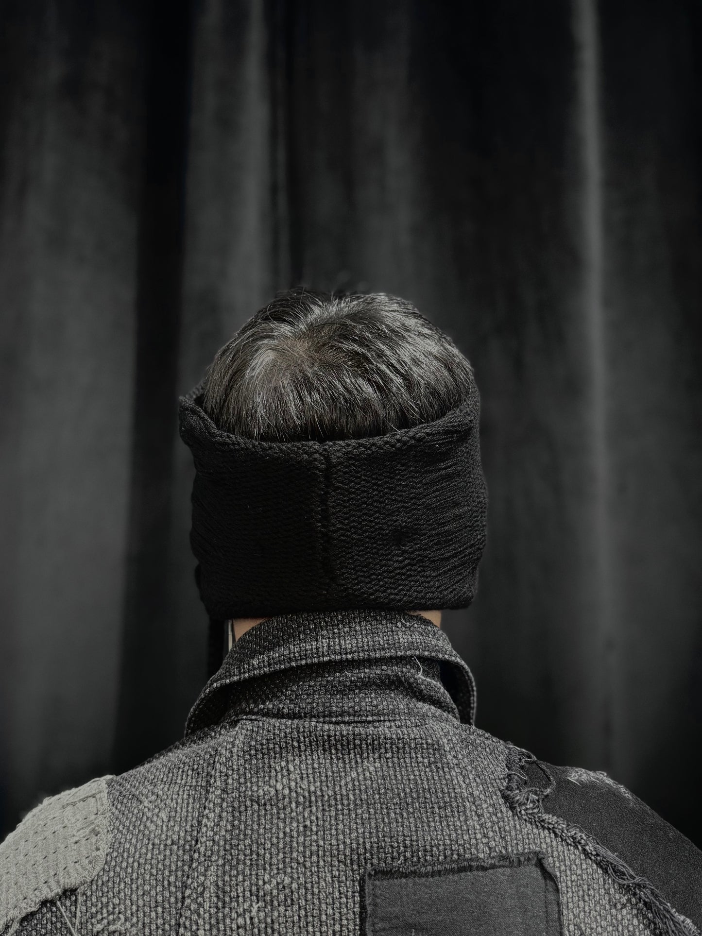 Black Damage Stripe Knit Head Band
