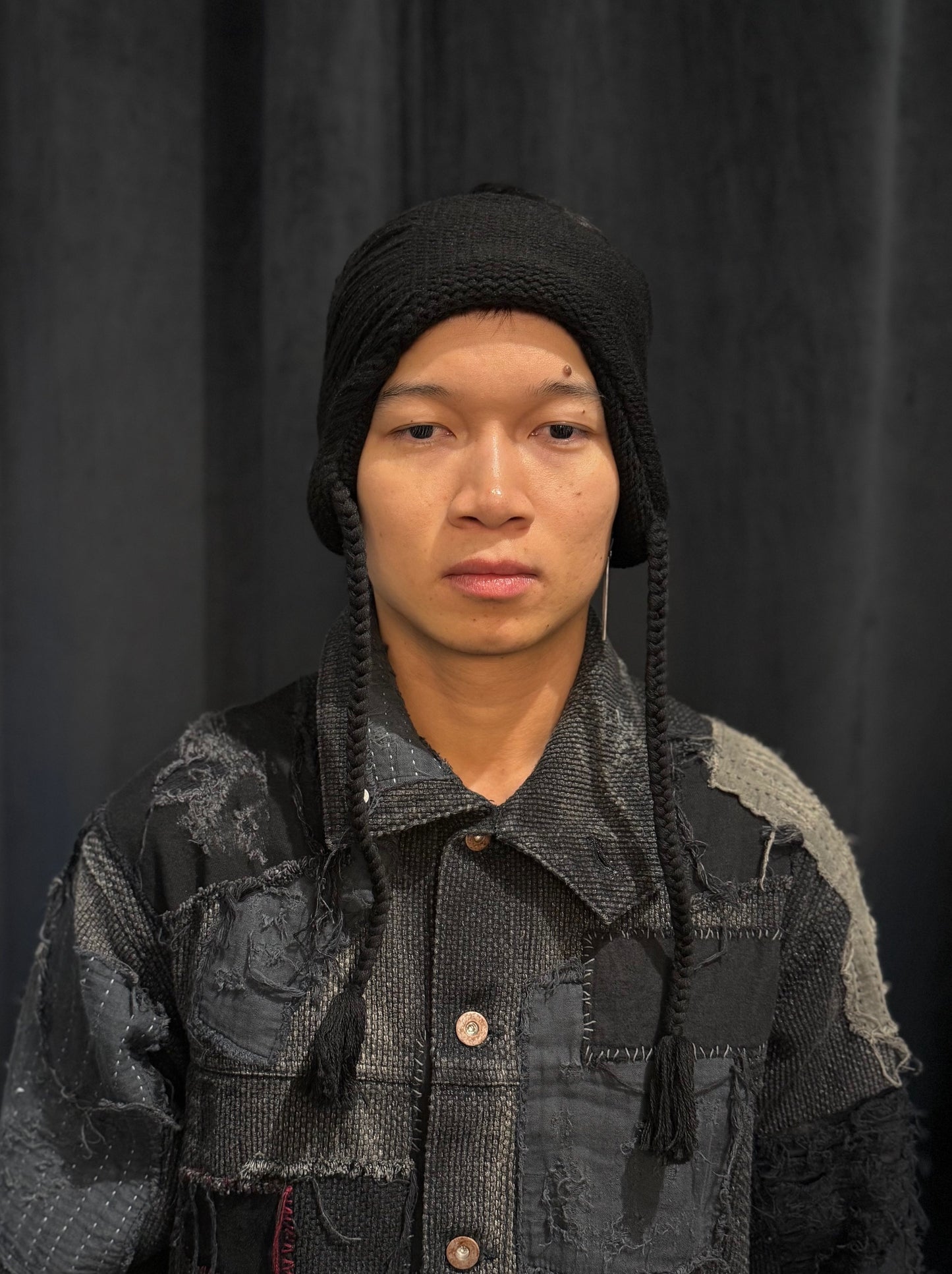 Black Damage Stripe Knit Head Band