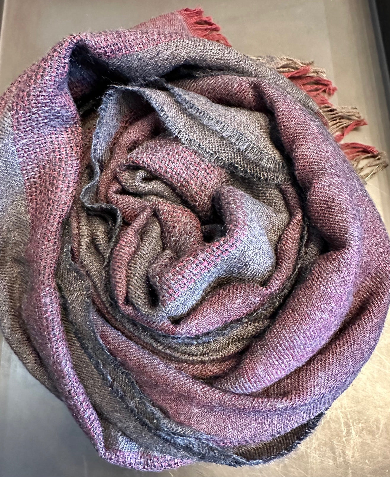 Burgundy Grey Janus Wool Cotton Scarf