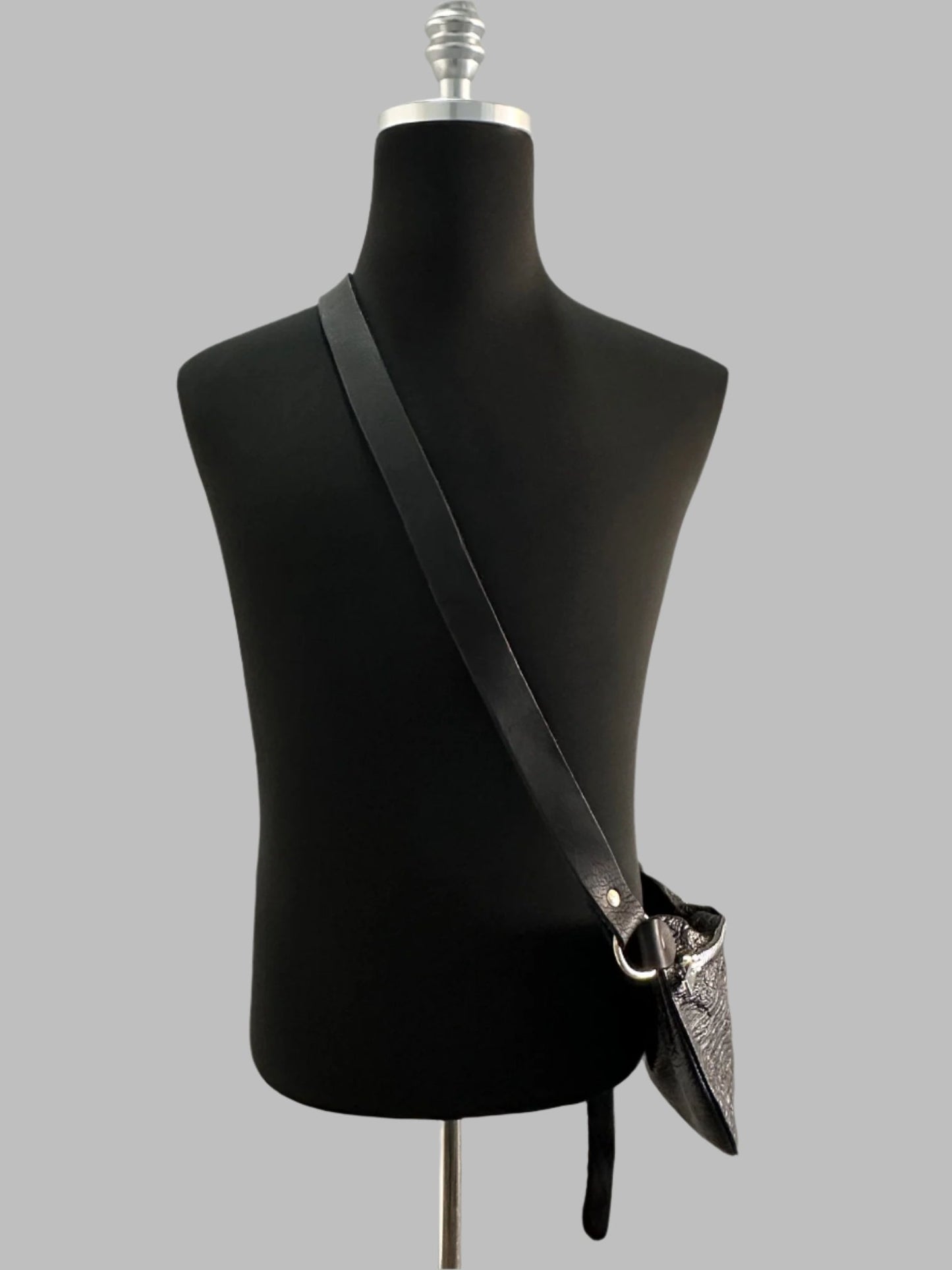 Black Soft Horse Leather BARK Pattern Bag Q100 BRK