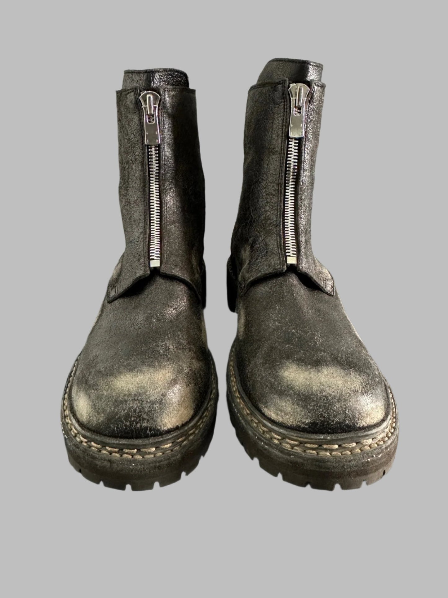 Black Resin Treated Reverse Horse Leather Front Zip Boots GRO5FRV_RU