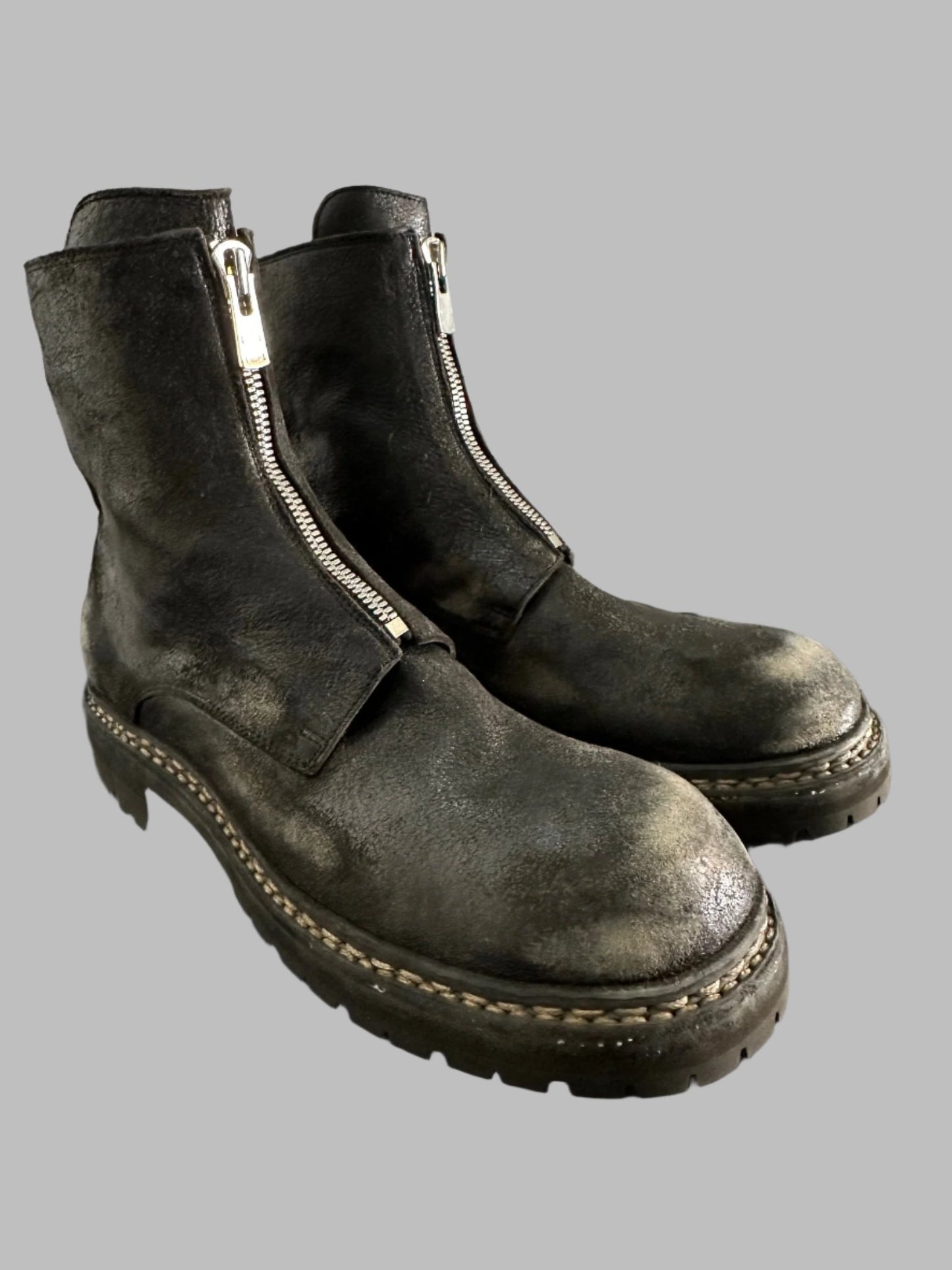 Black Resin Treated Reverse Horse Leather Front Zip Boots GRO5FRV_RU