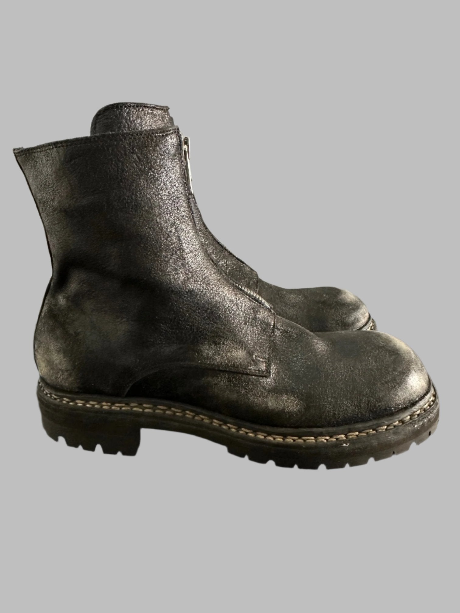 Black Resin Treated Reverse Horse Leather Front Zip Boots