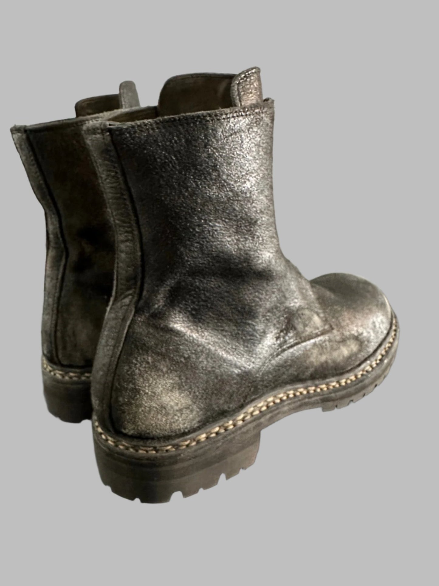 Black Resin Treated Reverse Horse Leather Front Zip Boots GRO5FRV_RU