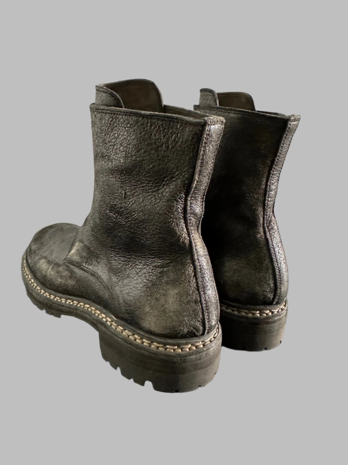 Black Resin Treated Reverse Horse Leather Front Zip Boots GRO5FRV_RU