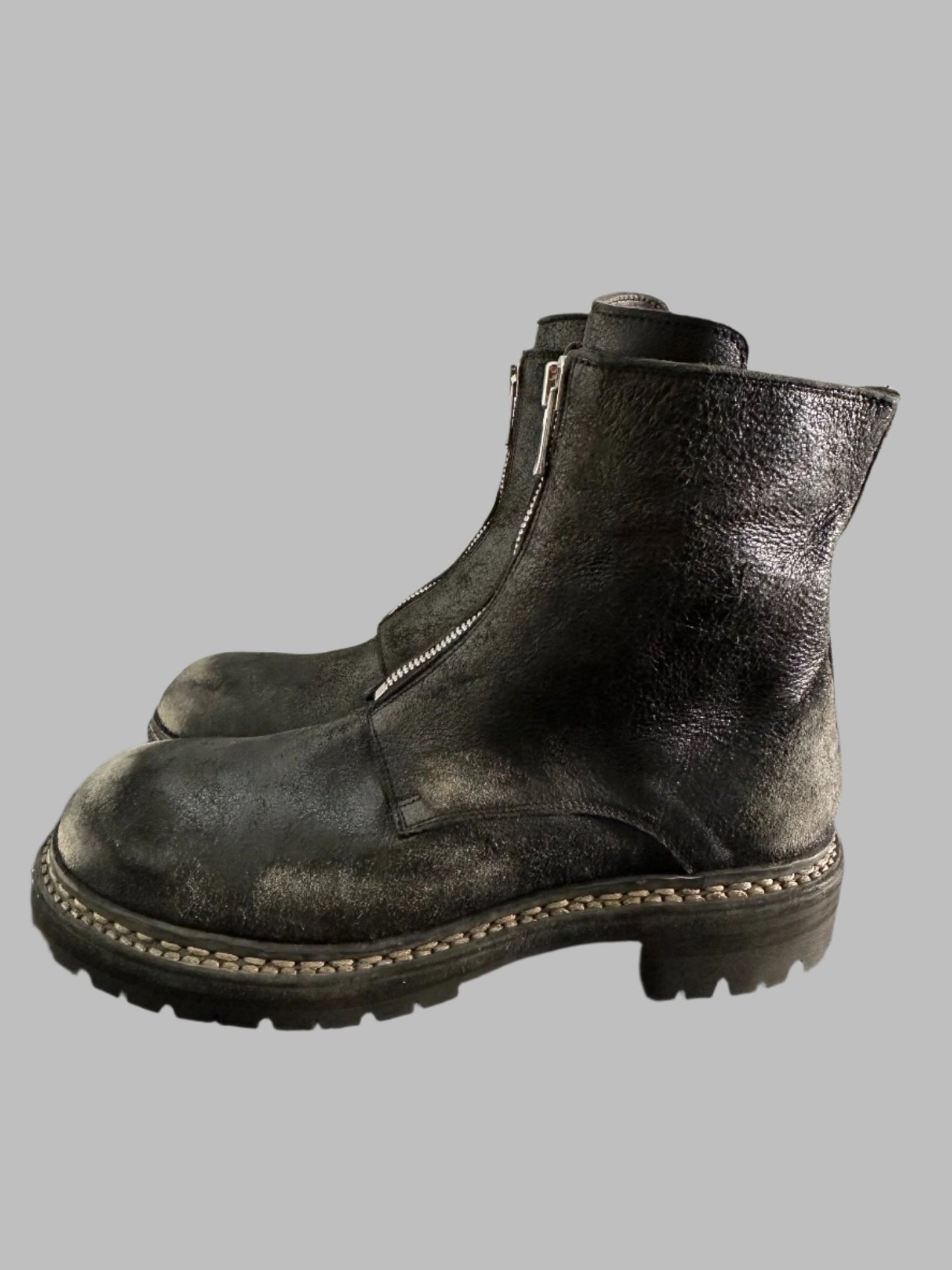 Black Resin Treated Reverse Horse Leather Front Zip Boots GRO5FRV_RU