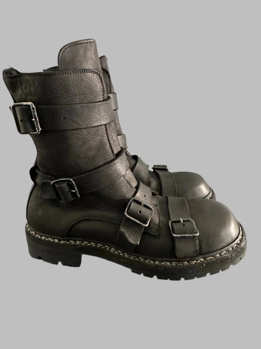 Black Calf Leather 4 Buckle Belt Moto Boots GRO5CGV