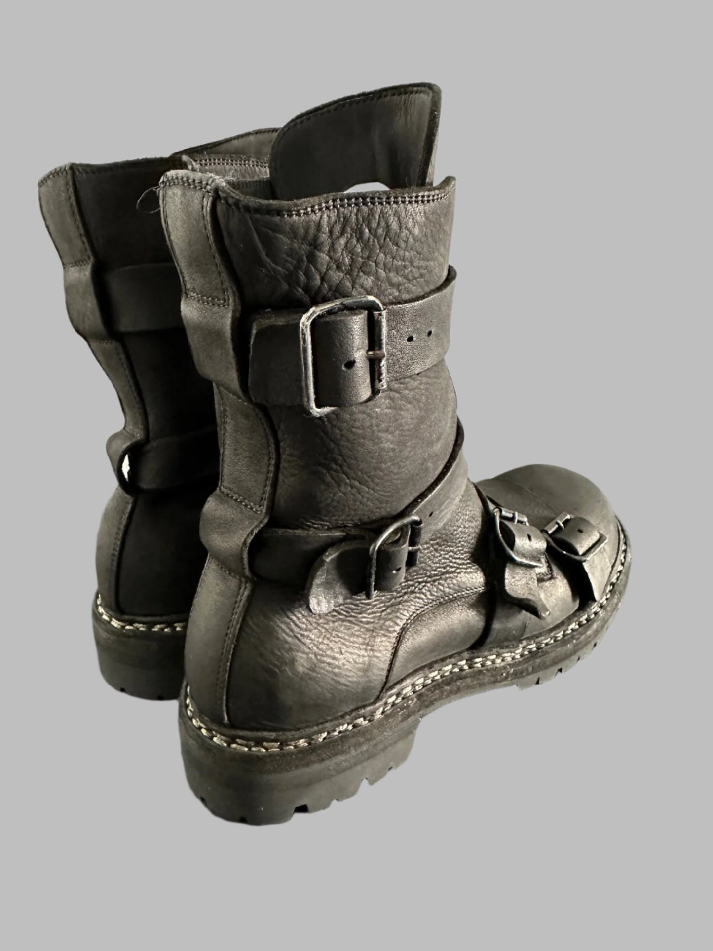 Black Calf Leather 4 Buckle Belt Moto Boots GRO5CGV