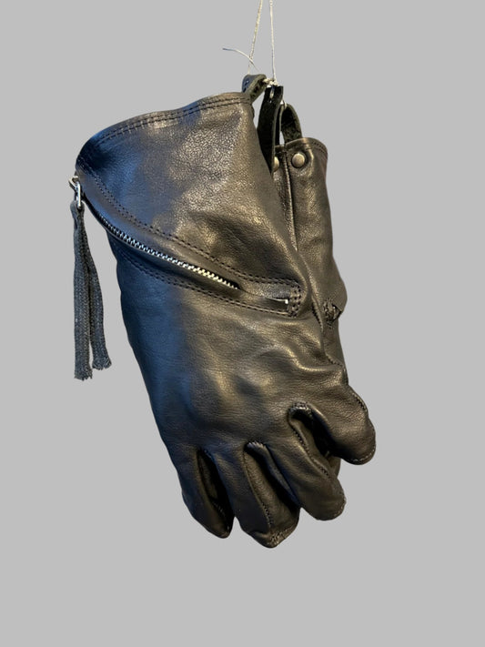 Black Kangaroo Leather Spiral Zipper Fingerless Gloves