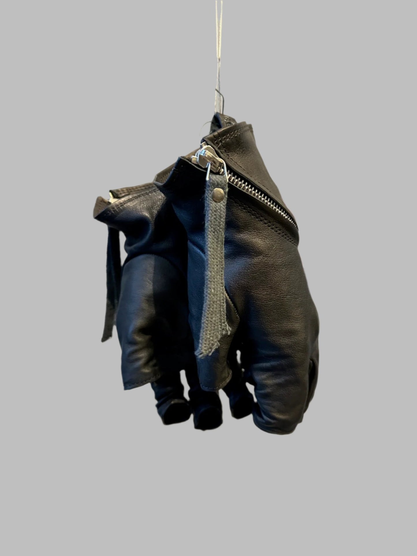 Black Kangaroo Leather Spiral Zipper Fingerless Gloves