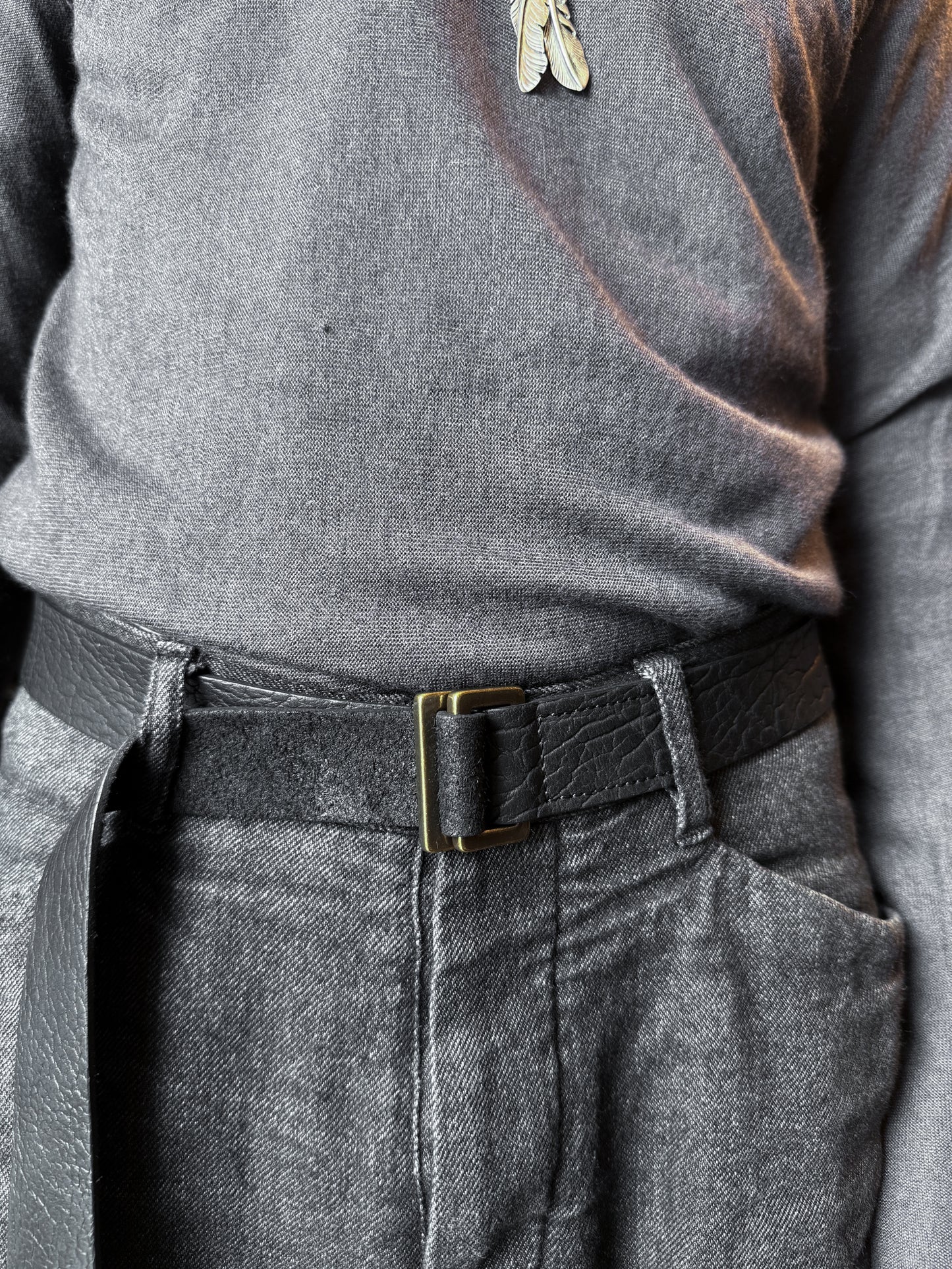 Black Shrunken Bison Leather ARO Belt