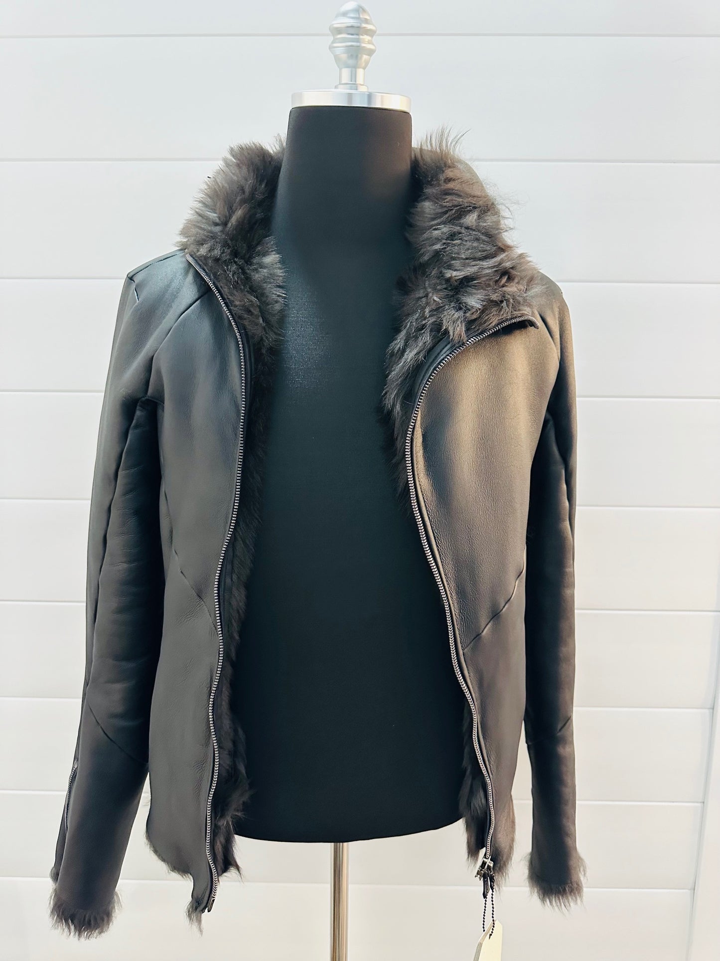 Black Sheep Shearling High Collar Zip Jacket