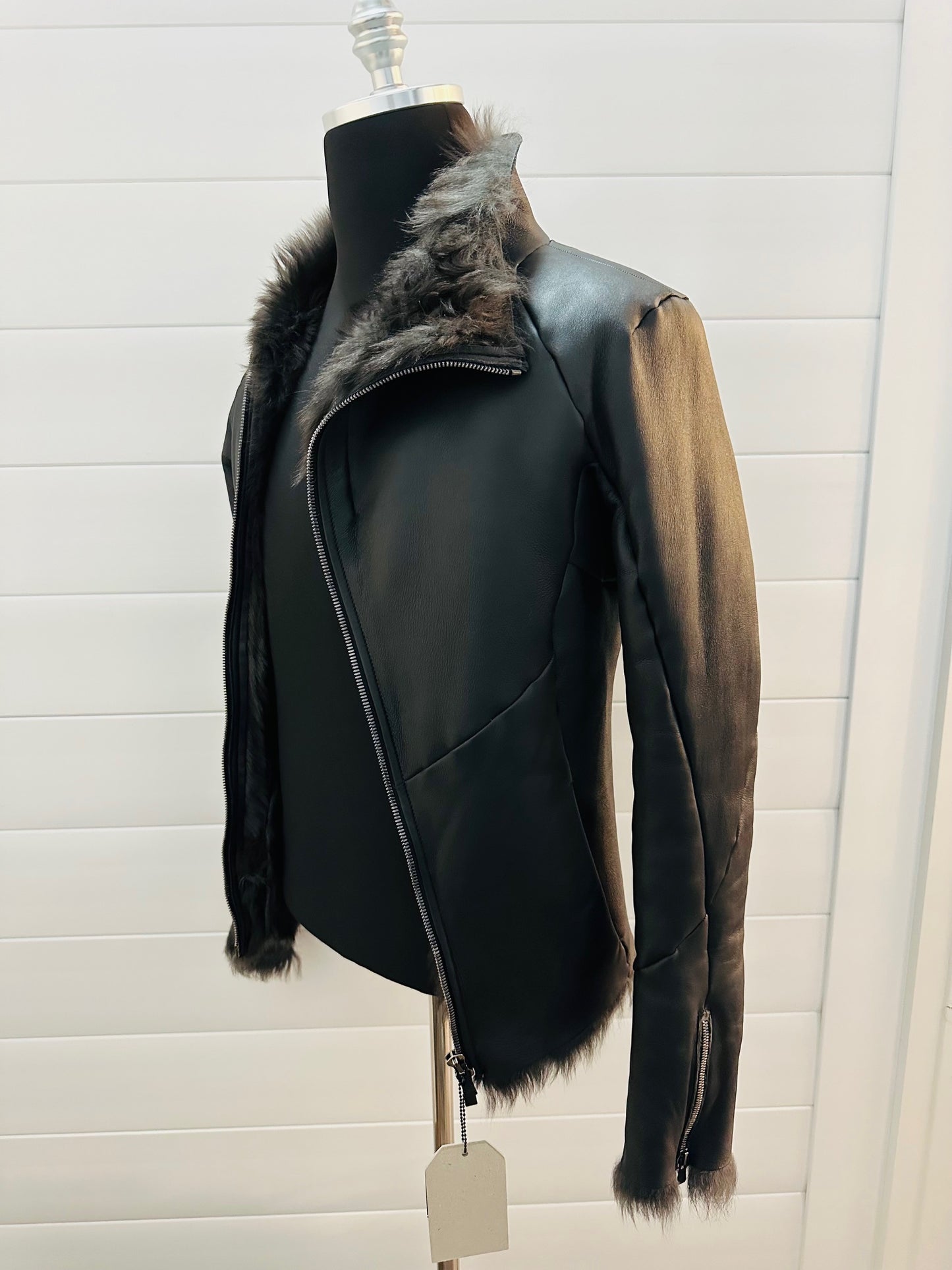 Black Sheep Shearling High Collar Zip Jacket