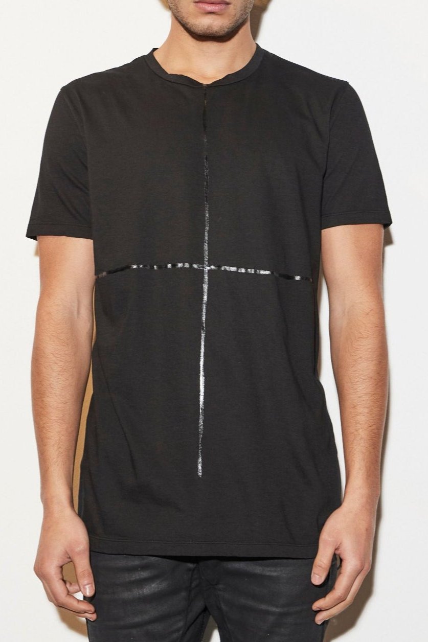 Black on Black Latex Cross Print T-shirt