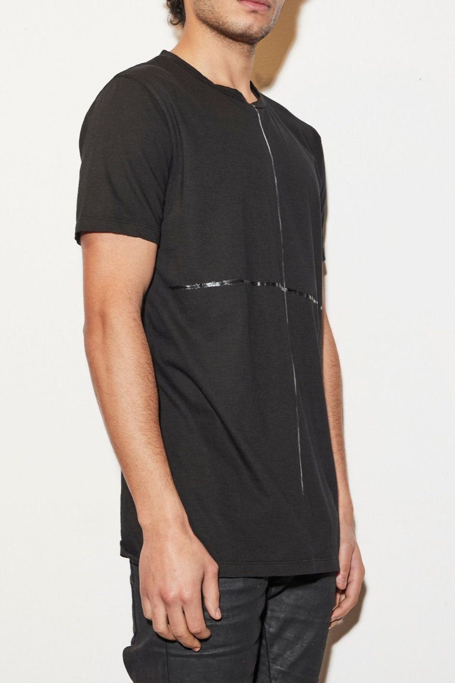 Black on Black Latex Cross Print T-shirt