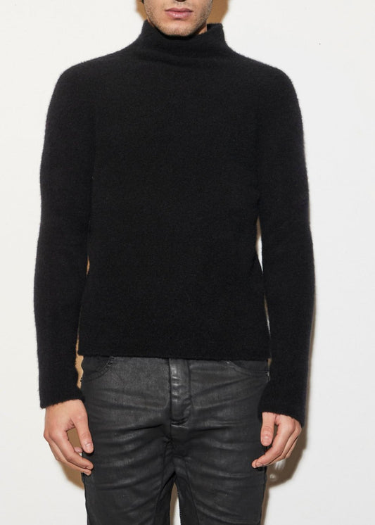 Black with Grey Back Stripe Cashmere Silk Hi-Neck Sweater