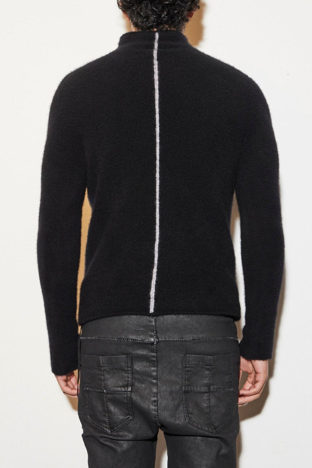 Black with Grey Back Stripe Cashmere Silk Hi-Neck Sweater