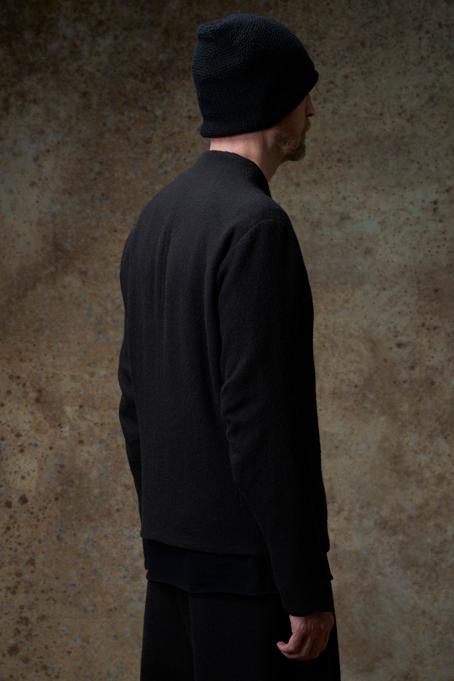 Off Black 4 Button V front Camel Knit Hybrid Cardigan Jacket